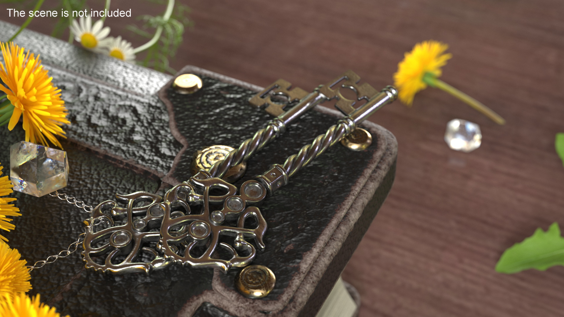 Fantasy Skeleton Key Silver 3D