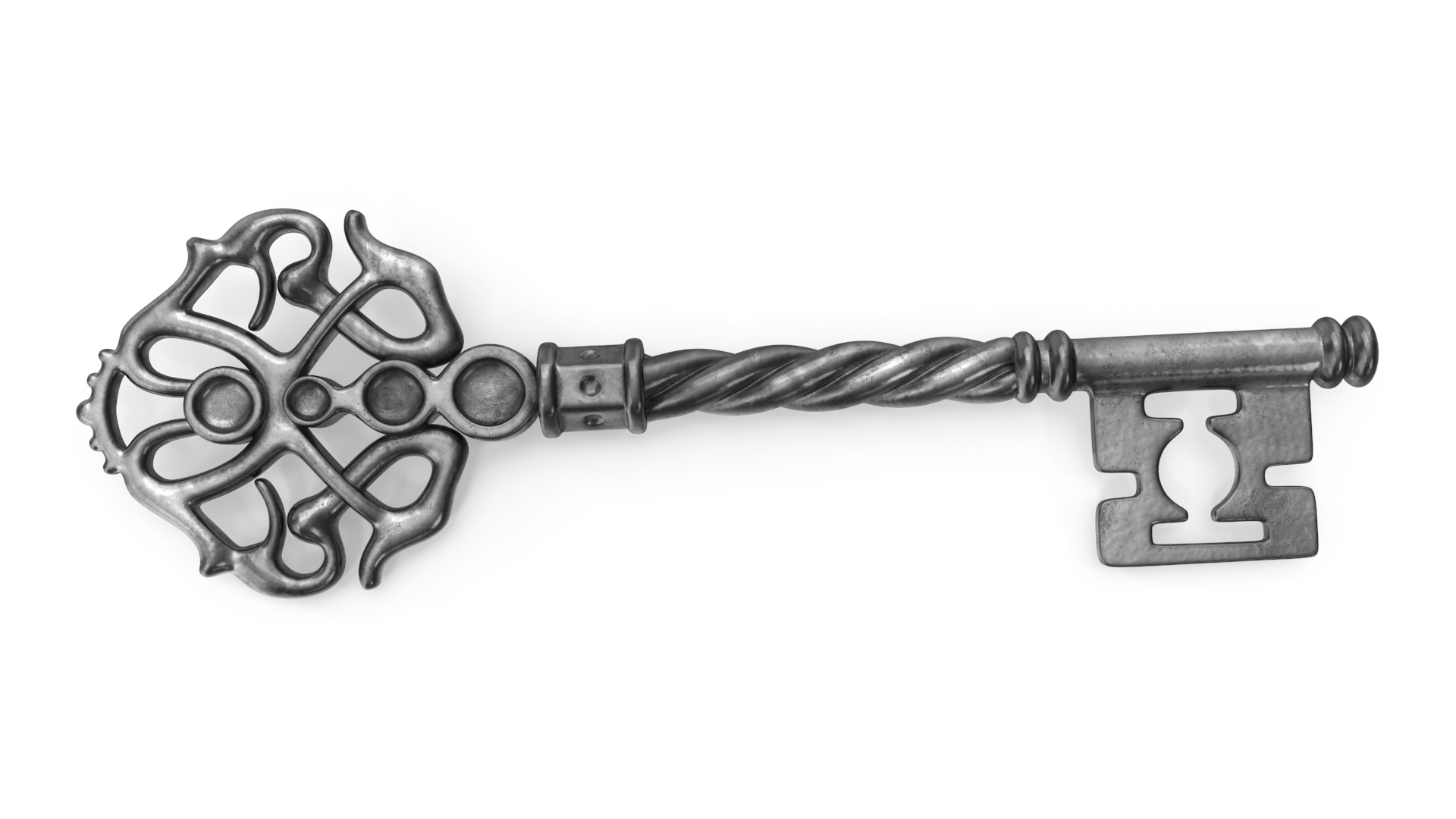 Fantasy Skeleton Key Silver 3D
