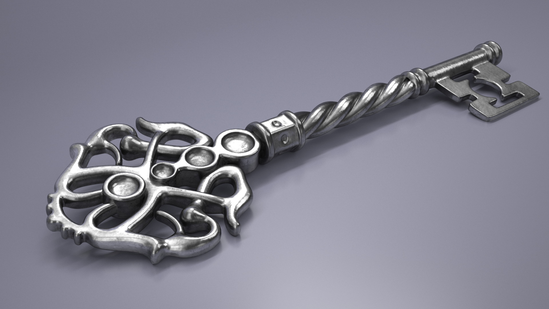 Fantasy Skeleton Key Silver 3D
