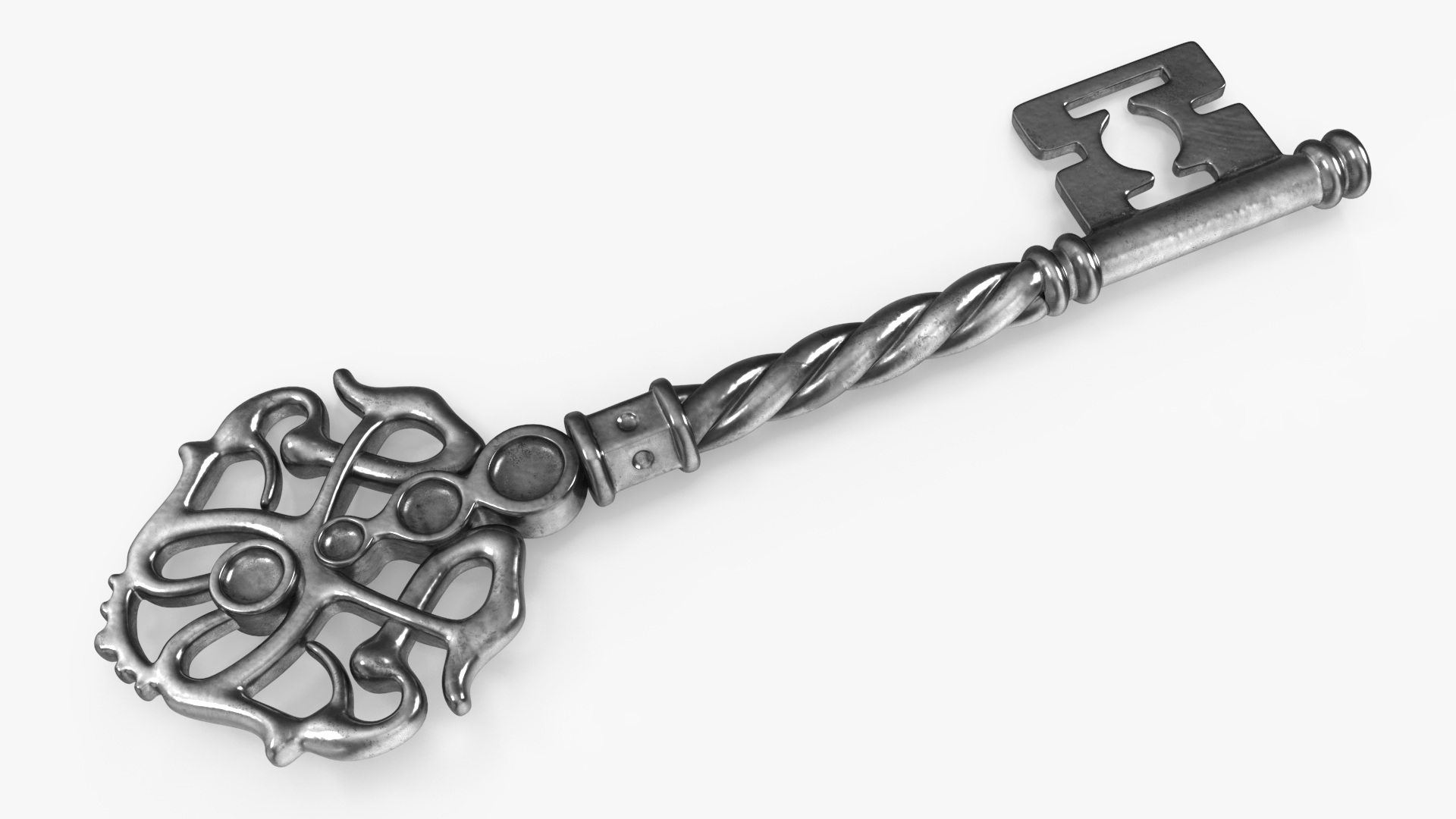 Fantasy Skeleton Key Silver 3D
