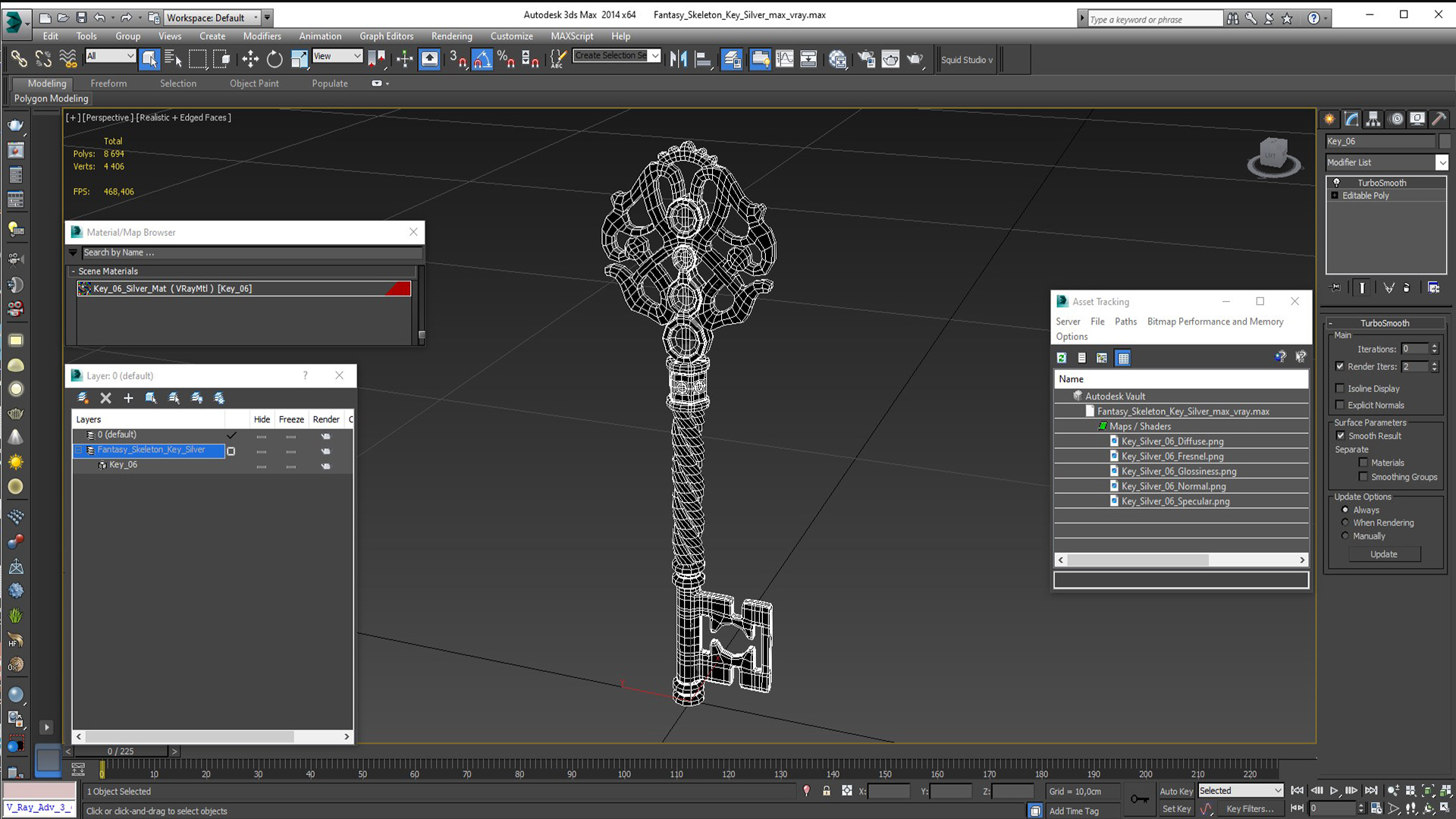 Fantasy Skeleton Key Silver 3D