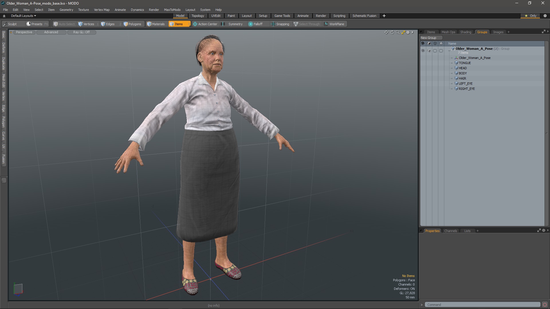 3D Older Woman A-Pose model