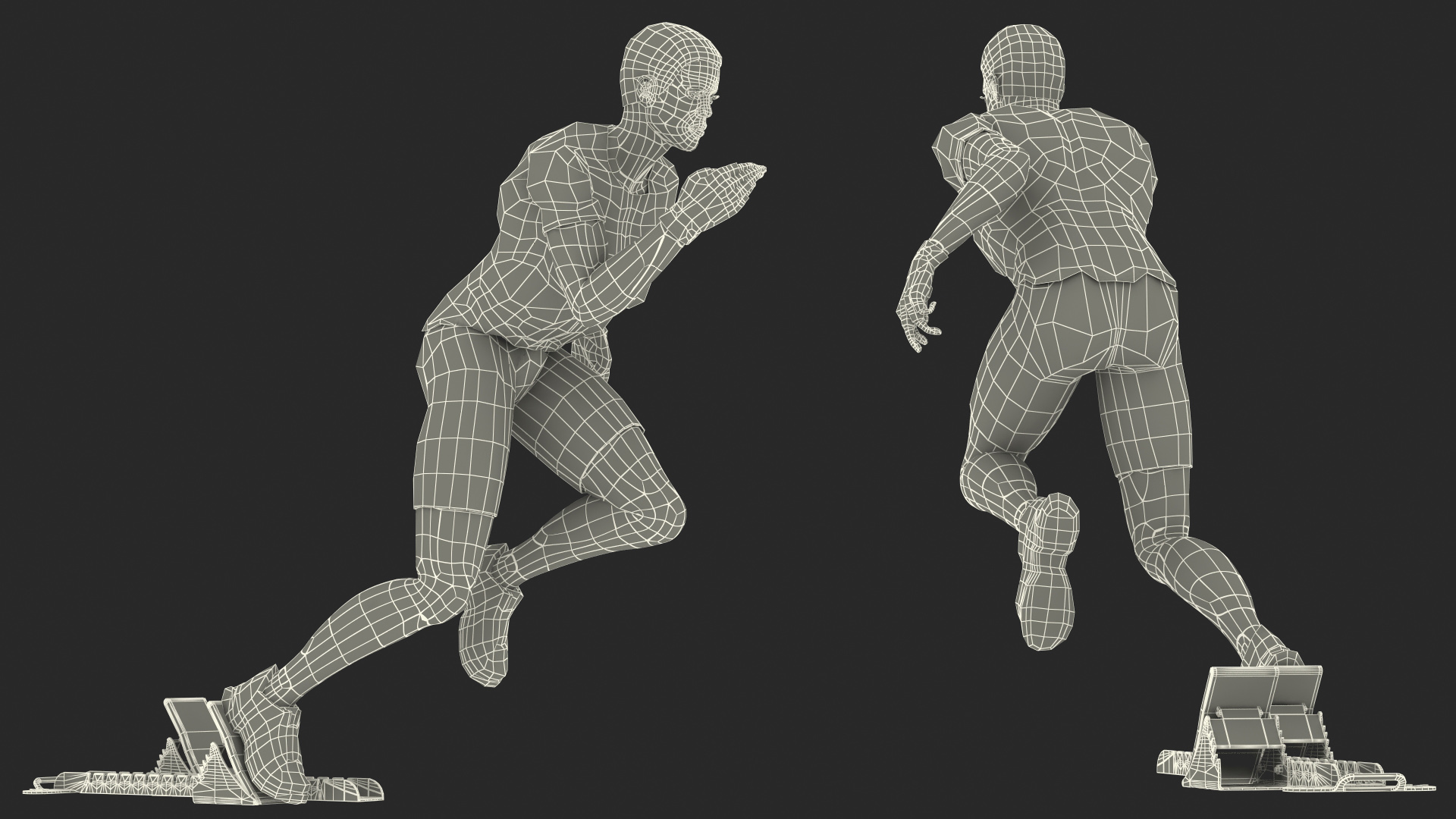 3D Light Skin Black Sportsmen with Starting Block Rigged model