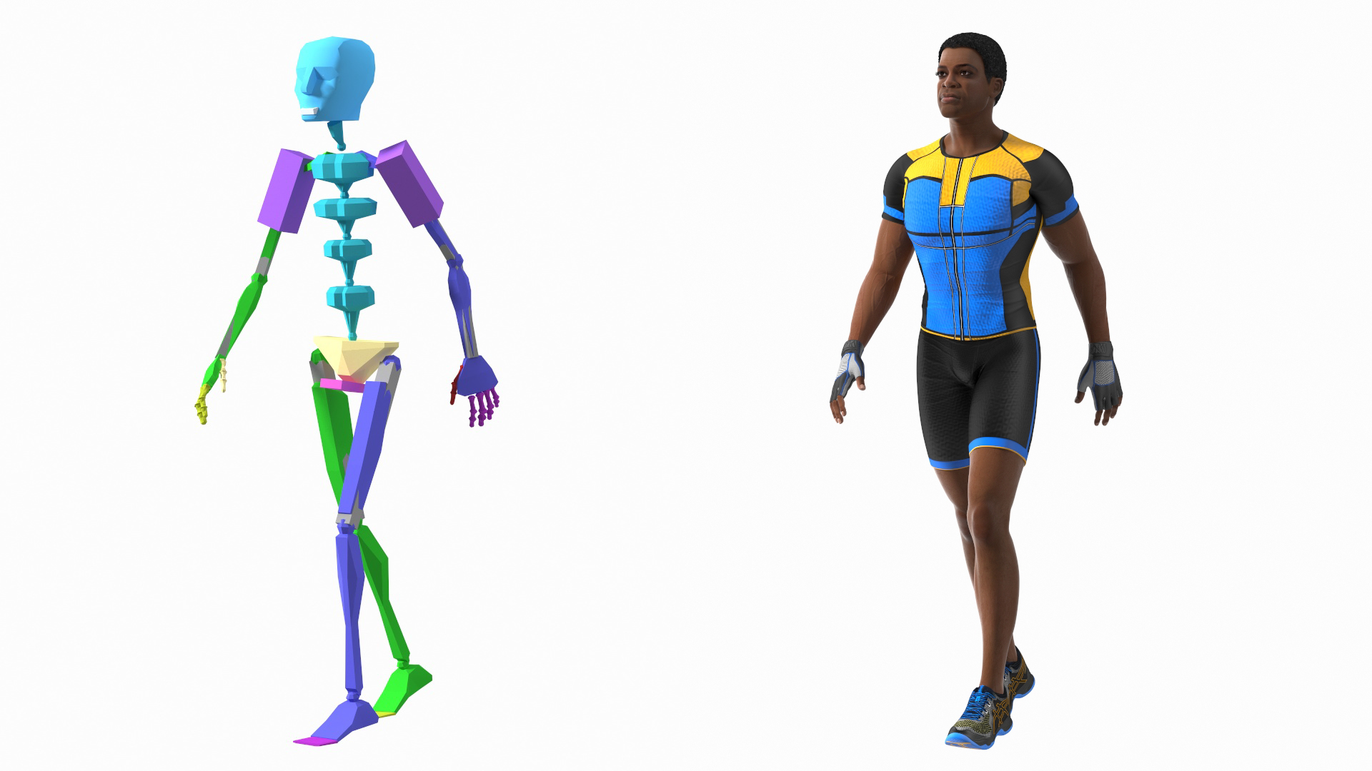 3D Light Skin Black Sportsmen with Starting Block Rigged model