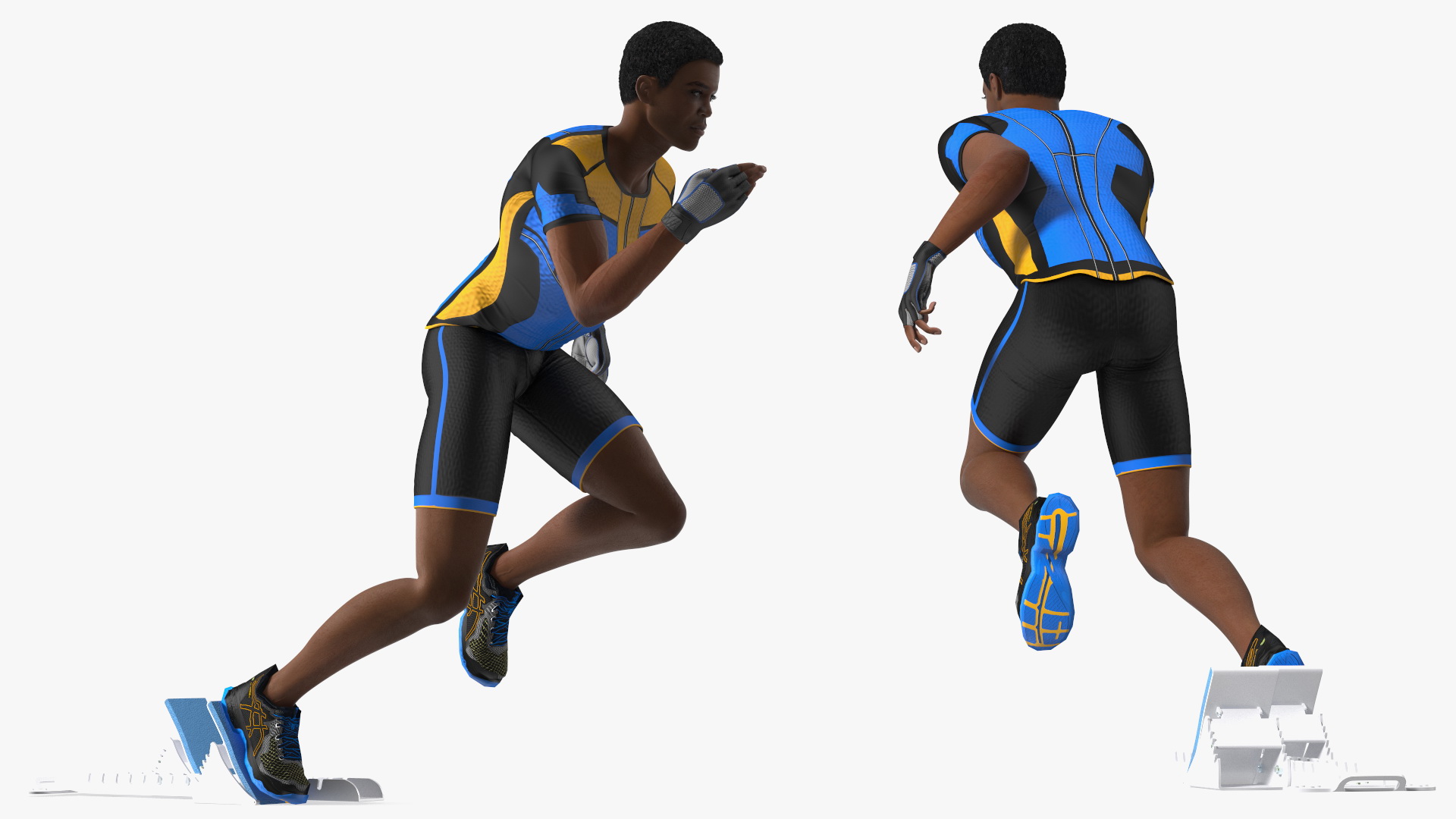 3D Light Skin Black Sportsmen with Starting Block Rigged model