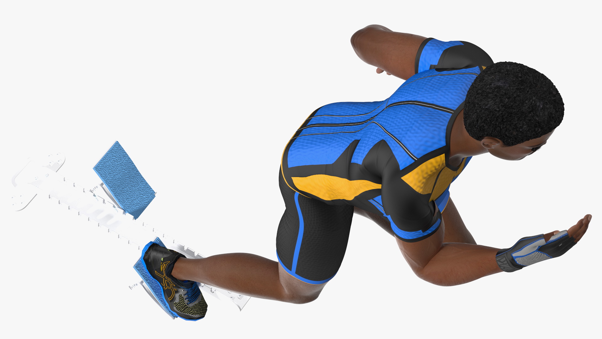3D Light Skin Black Sportsmen with Starting Block Rigged model