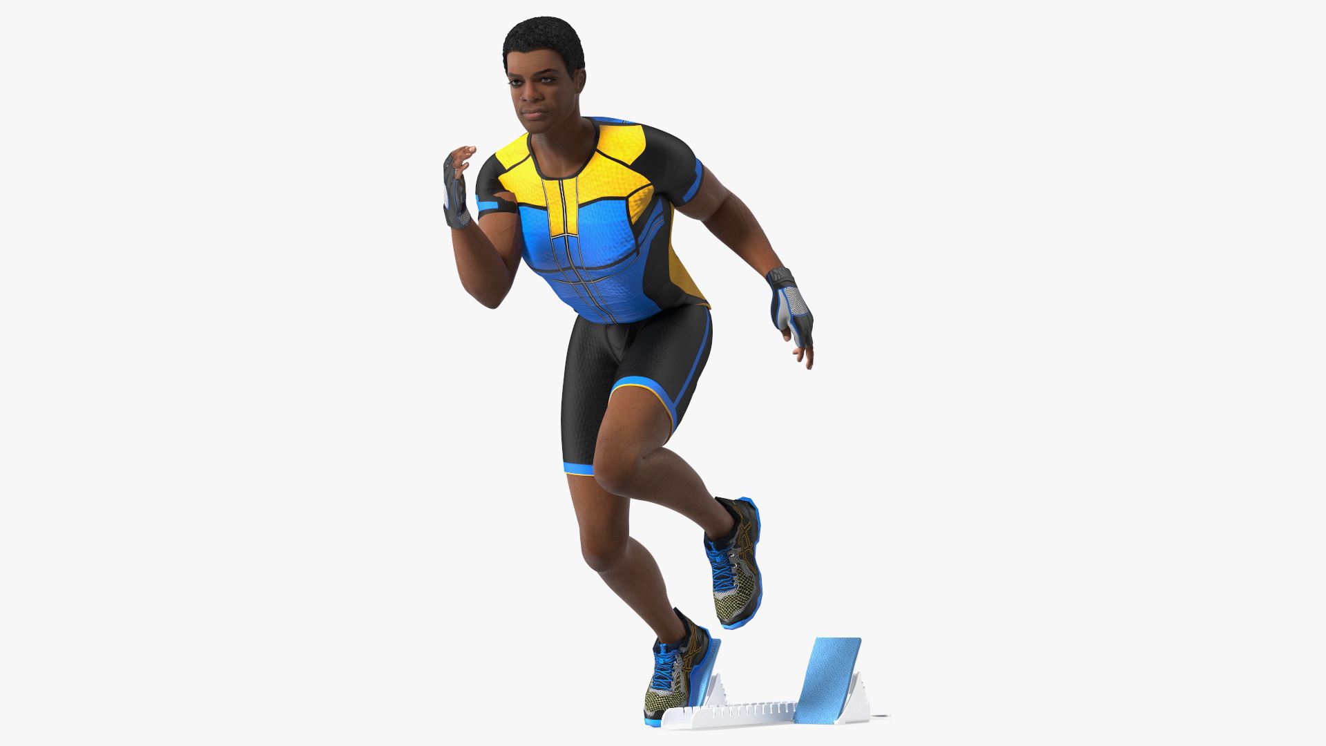 3D Light Skin Black Sportsmen with Starting Block Rigged model