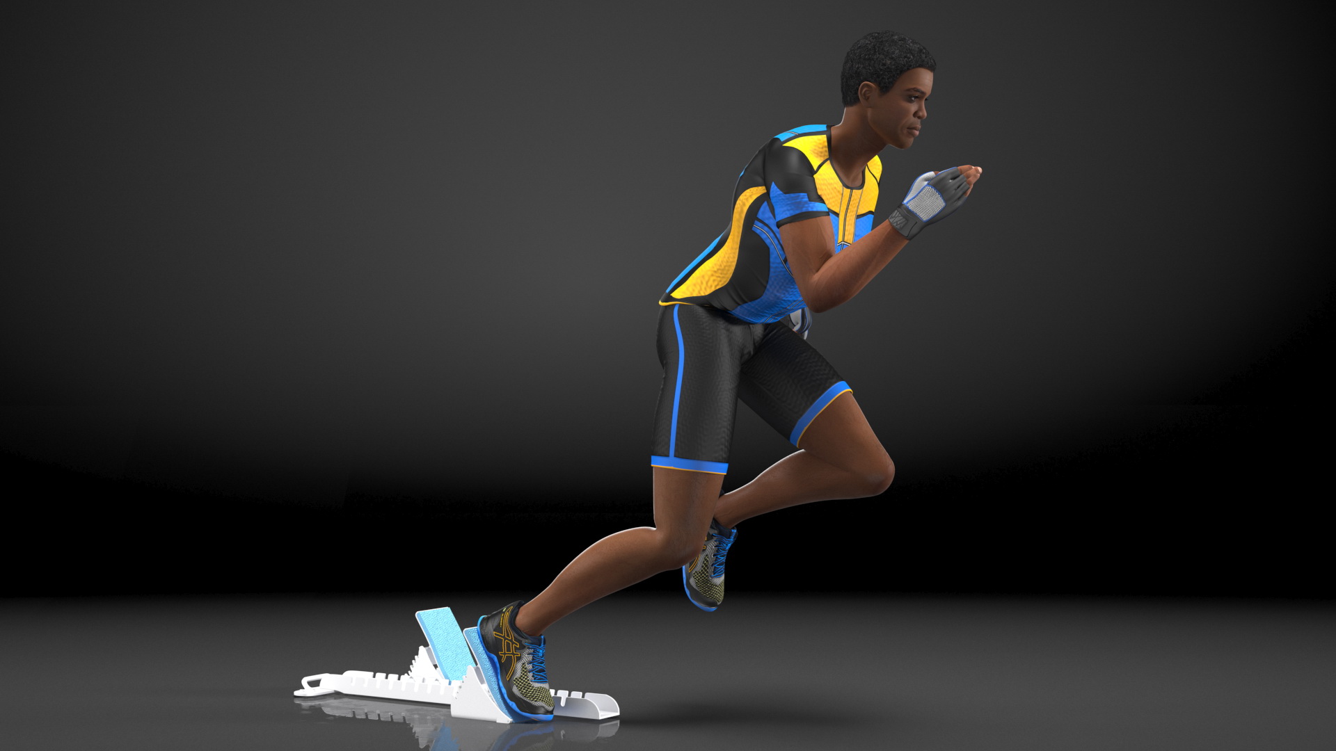 3D Light Skin Black Sportsmen with Starting Block Rigged model