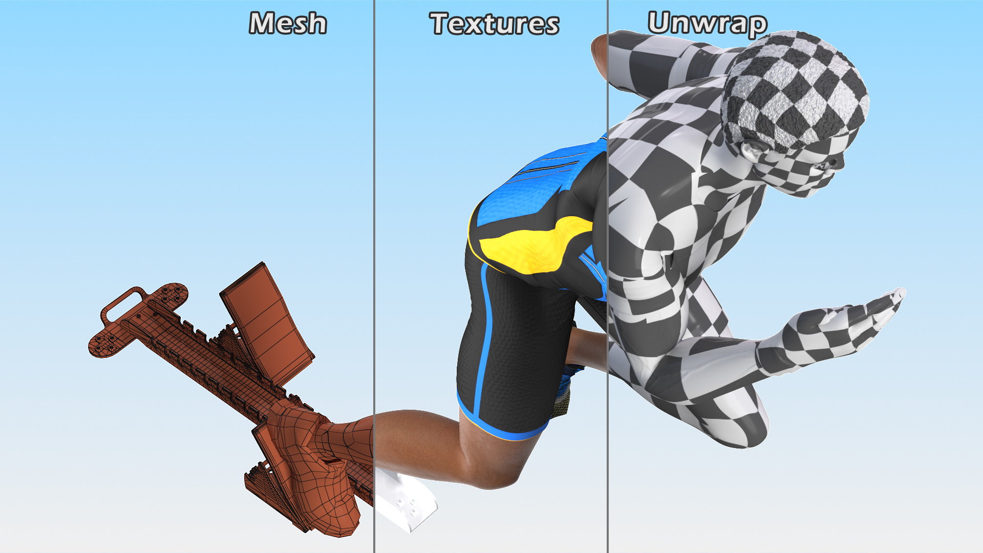 3D Light Skin Black Sportsmen with Starting Block Rigged model
