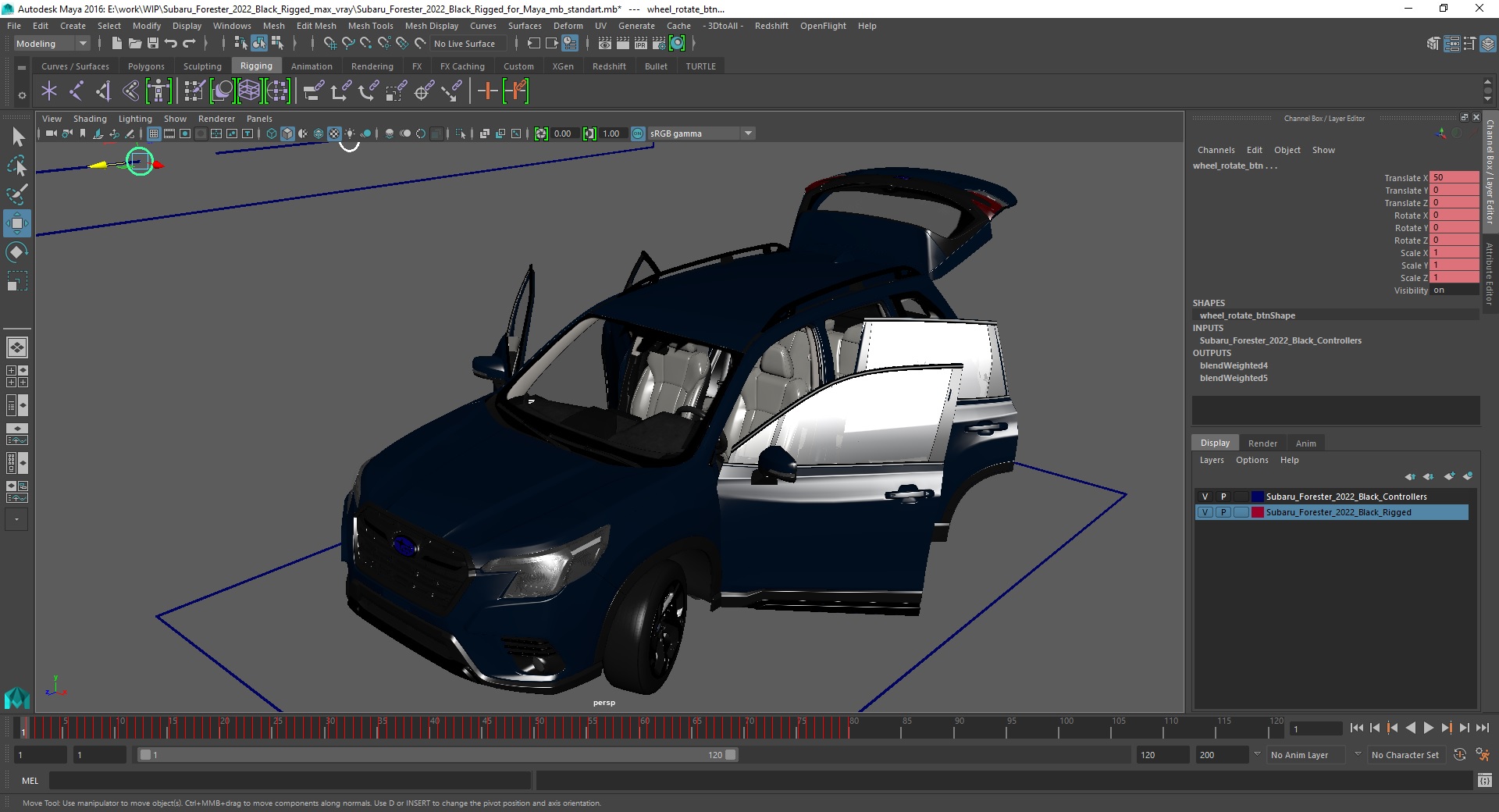 Subaru Forester 2022 Black Rigged for Maya 3D