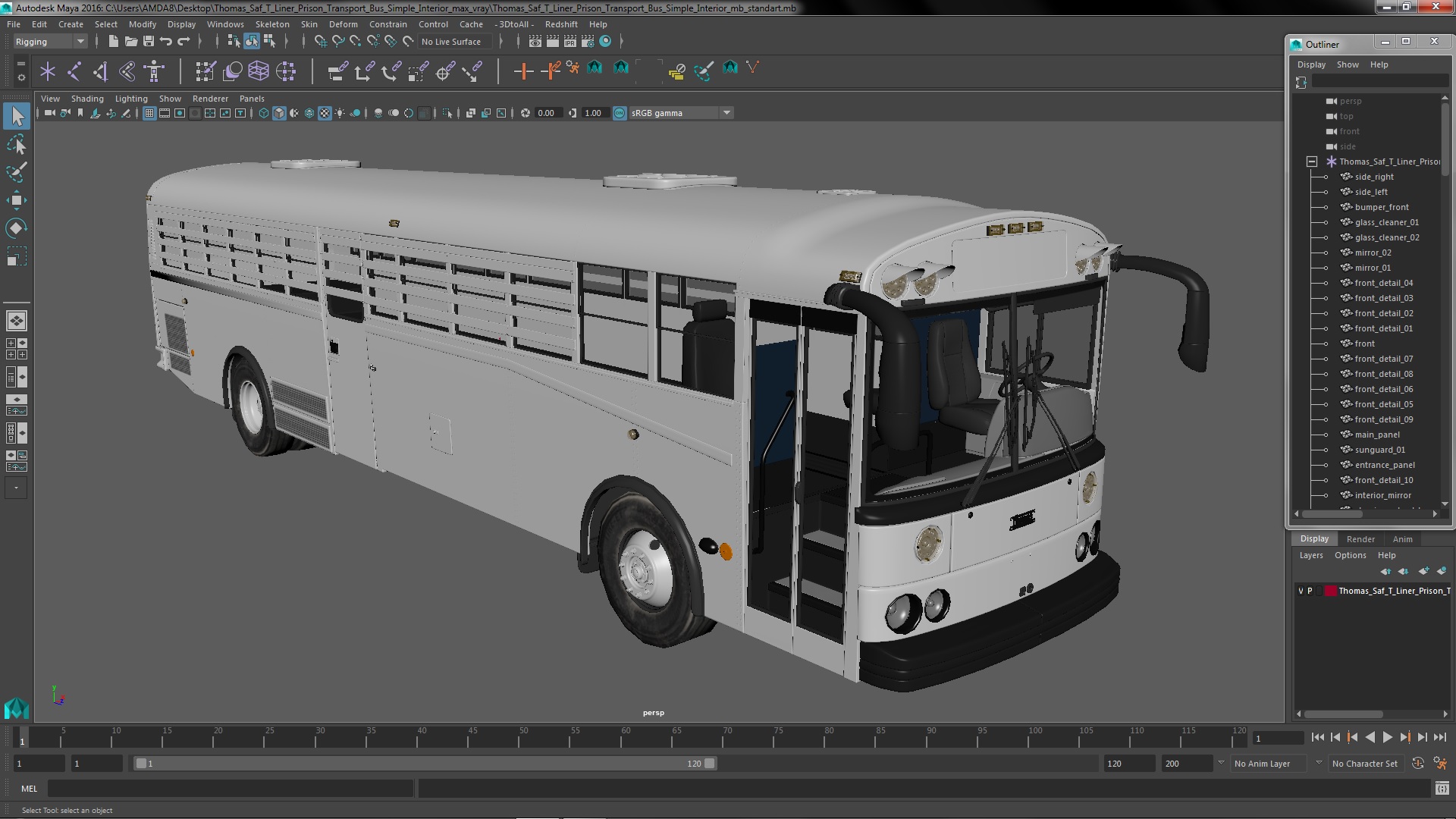 3D model Thomas Saf T Liner Prison Transport Bus Simple Interior