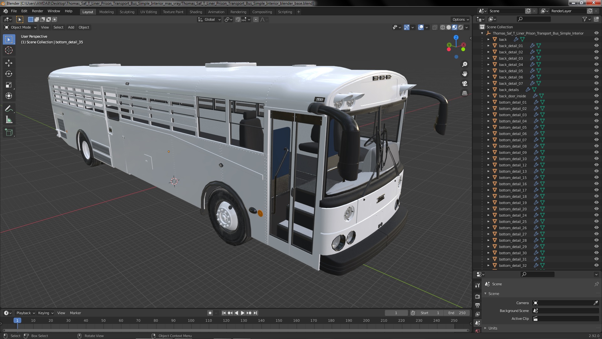3D model Thomas Saf T Liner Prison Transport Bus Simple Interior