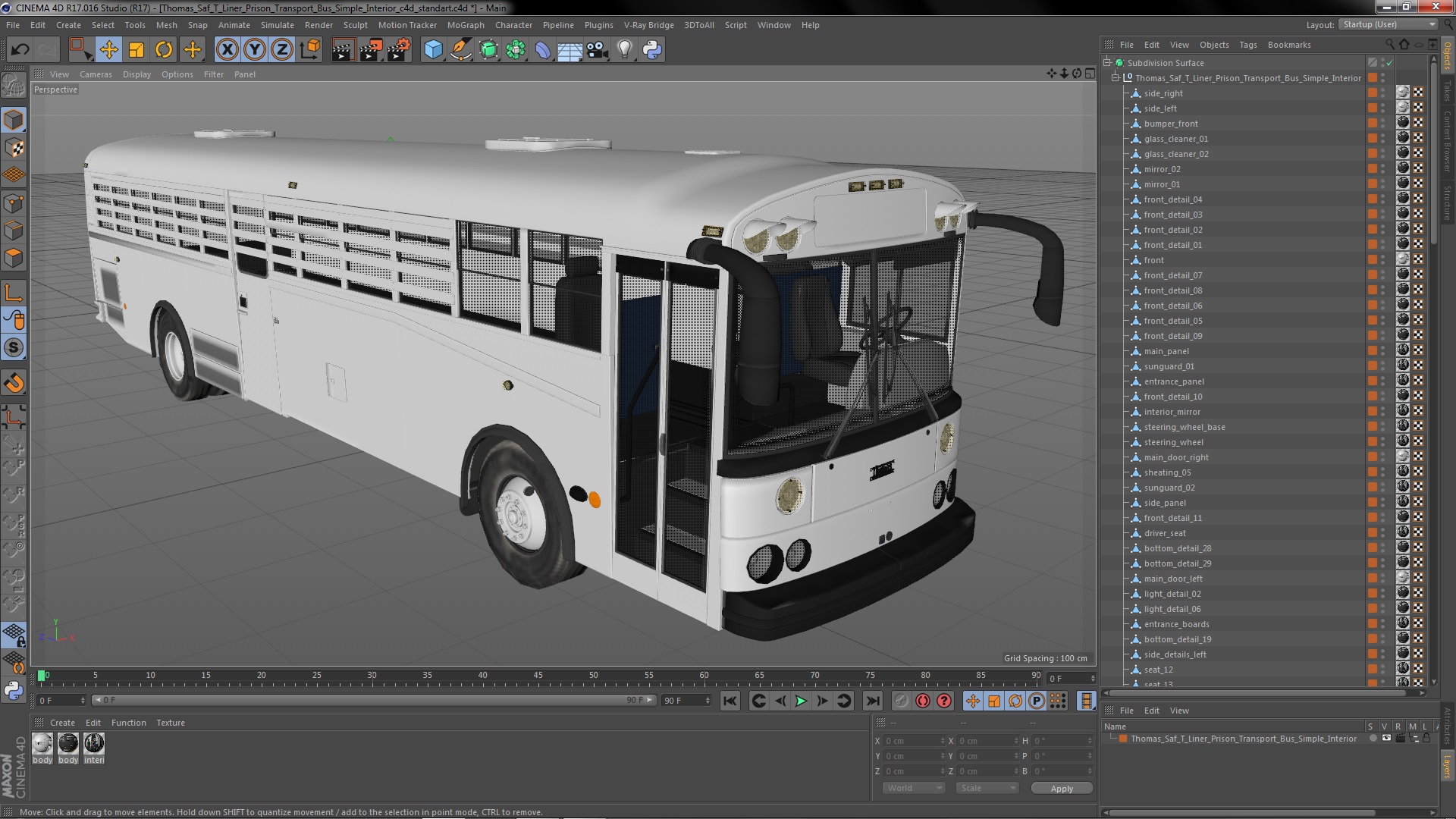 3D model Thomas Saf T Liner Prison Transport Bus Simple Interior