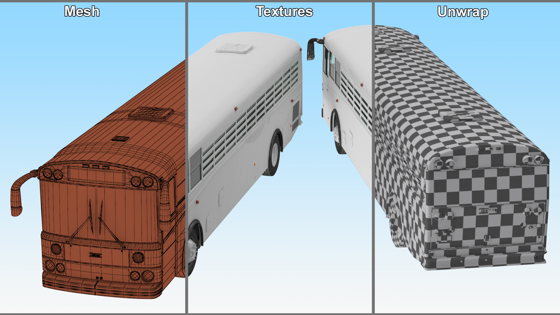 3D model Thomas Saf T Liner Prison Transport Bus Simple Interior