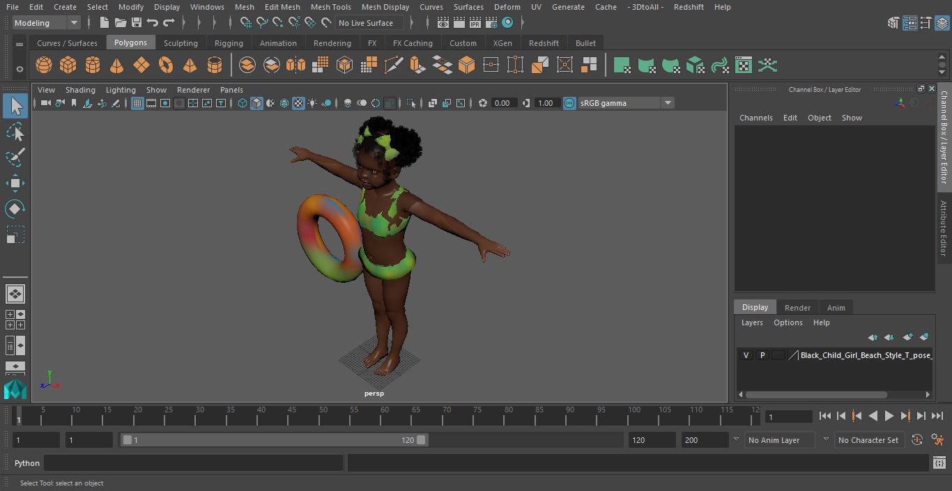 3D model Black Child Girl Beach Style T-pose