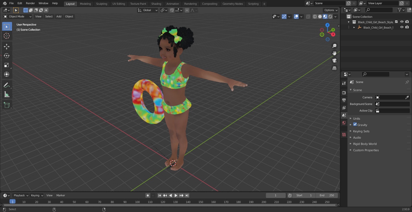 3D model Black Child Girl Beach Style T-pose