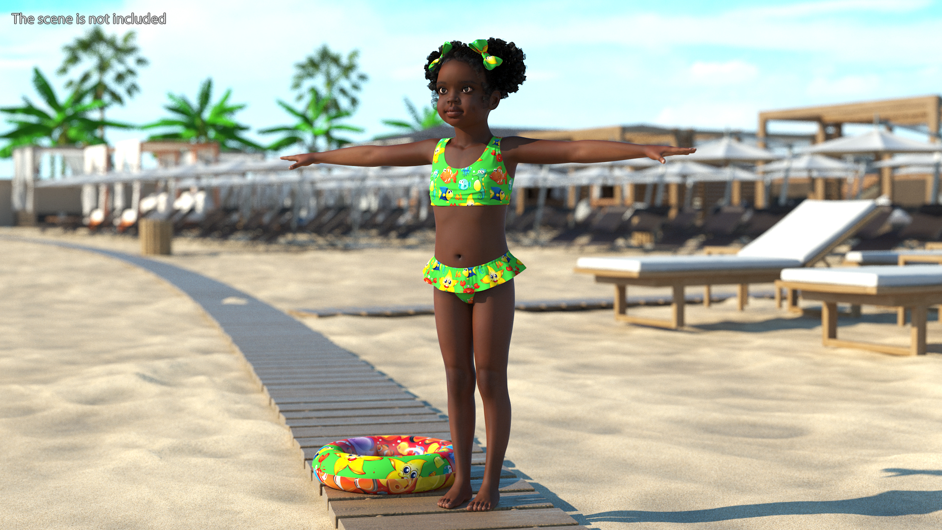 3D model Black Child Girl Beach Style T-pose