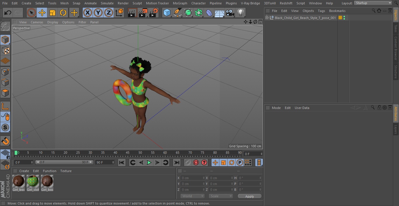 3D model Black Child Girl Beach Style T-pose