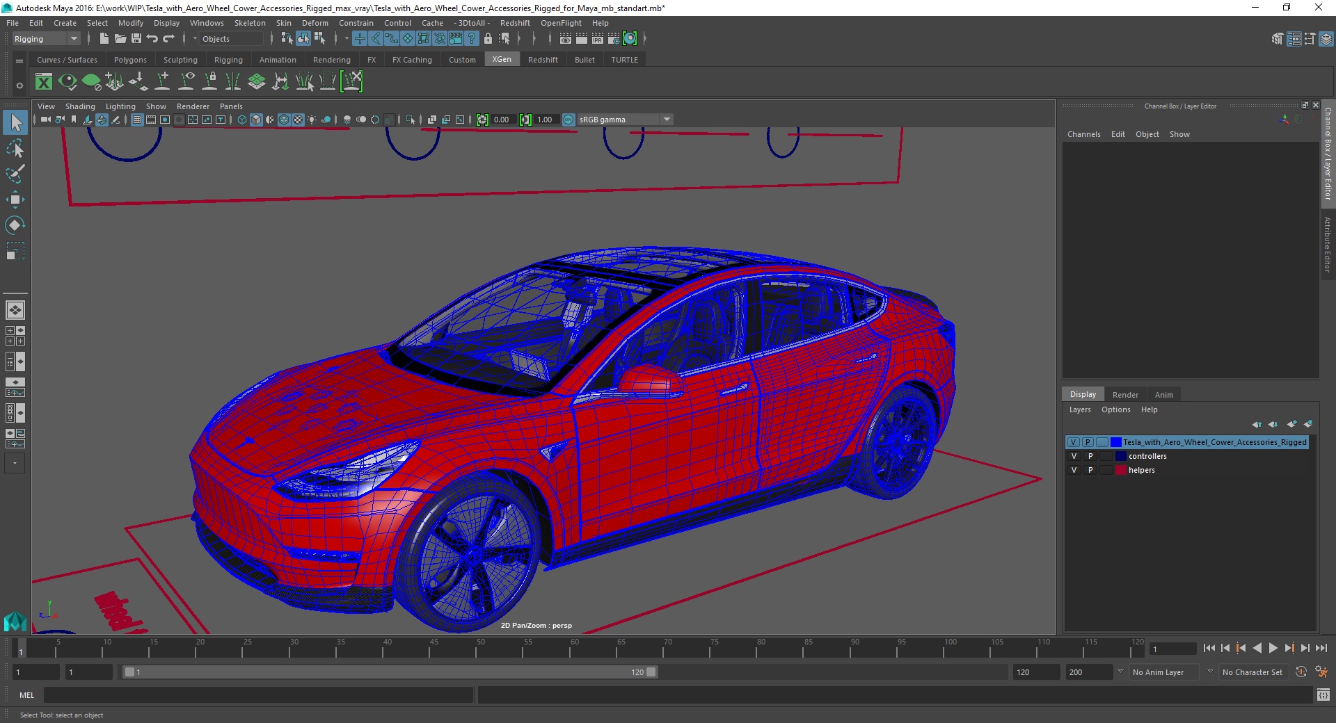 3D model Tesla with Aero Wheel Cower Accessories Rigged for Maya