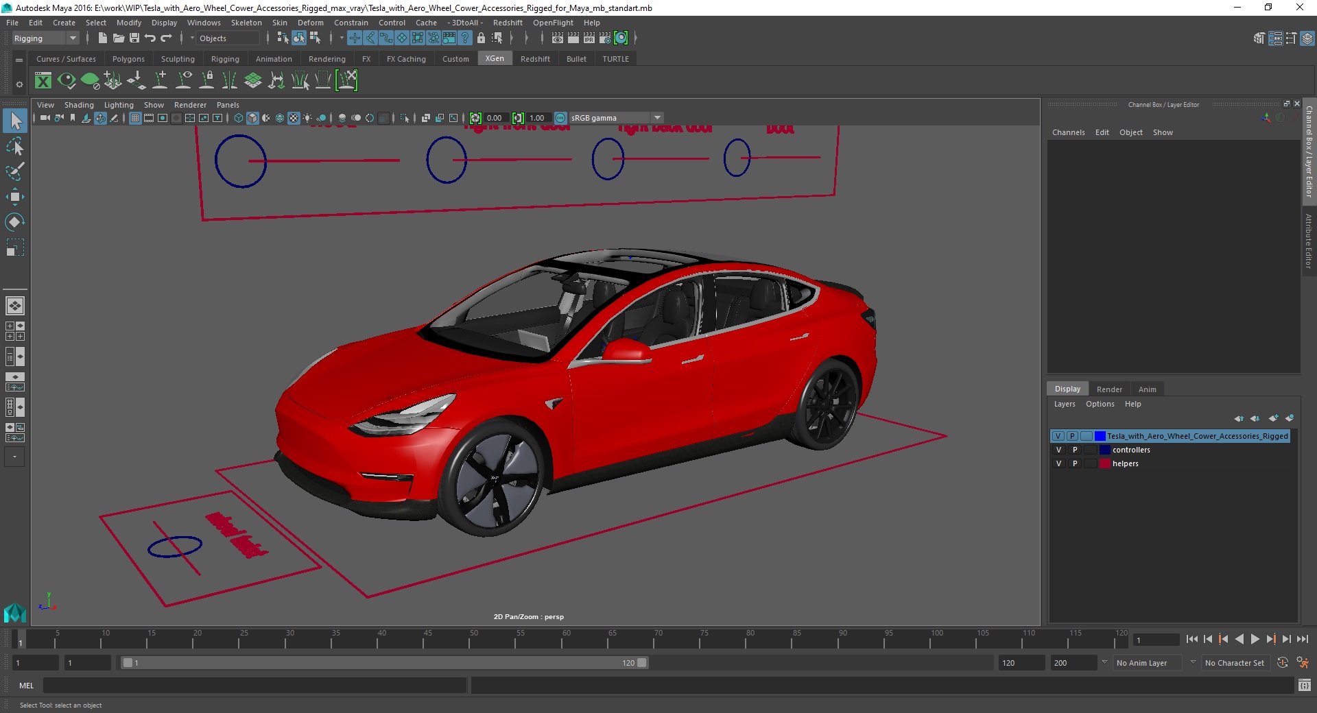 3D model Tesla with Aero Wheel Cower Accessories Rigged for Maya