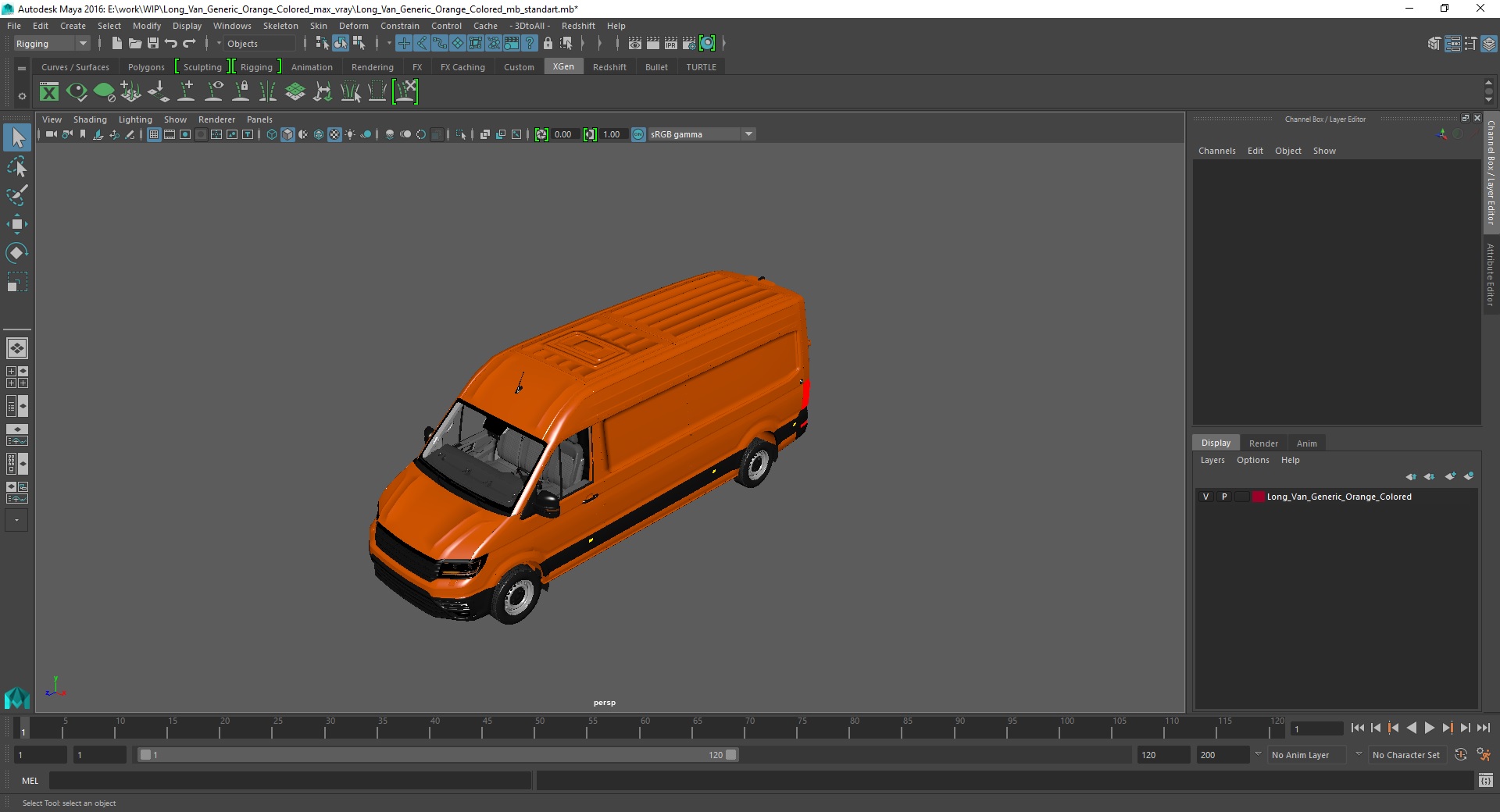 3D Long Van Generic Orange Colored