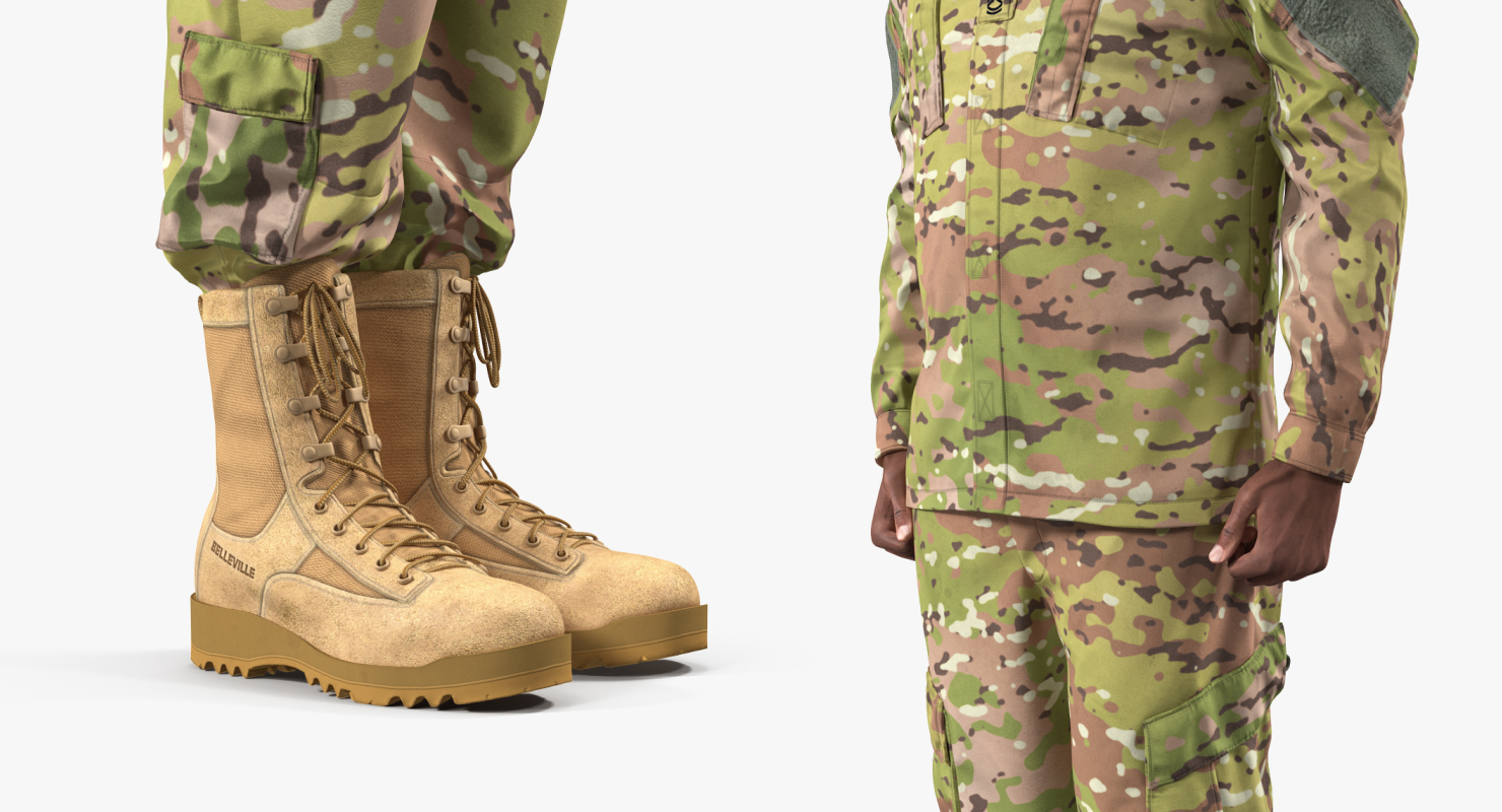 US Soldier Standing at Attention Camouflage Fur 3D