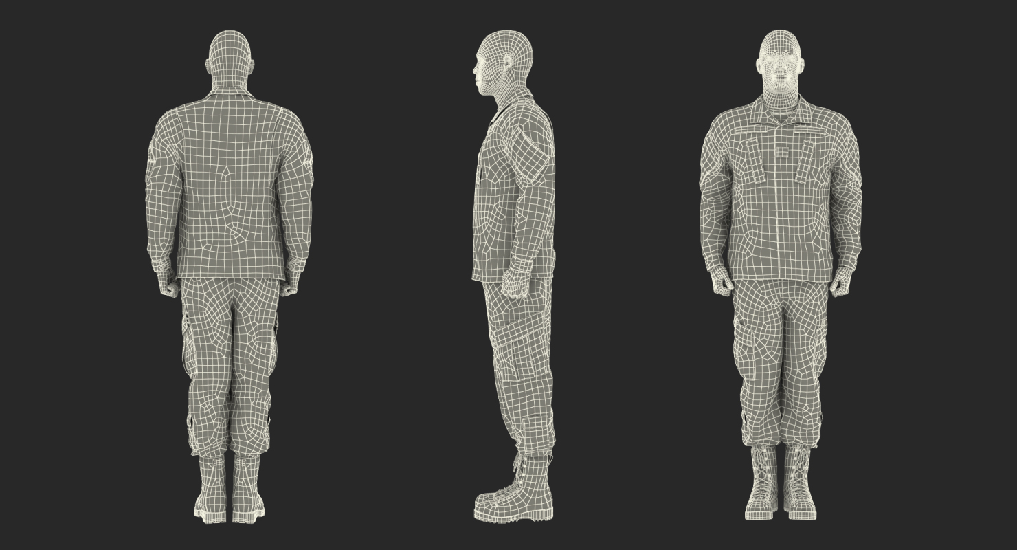 US Soldier Standing at Attention Camouflage Fur 3D