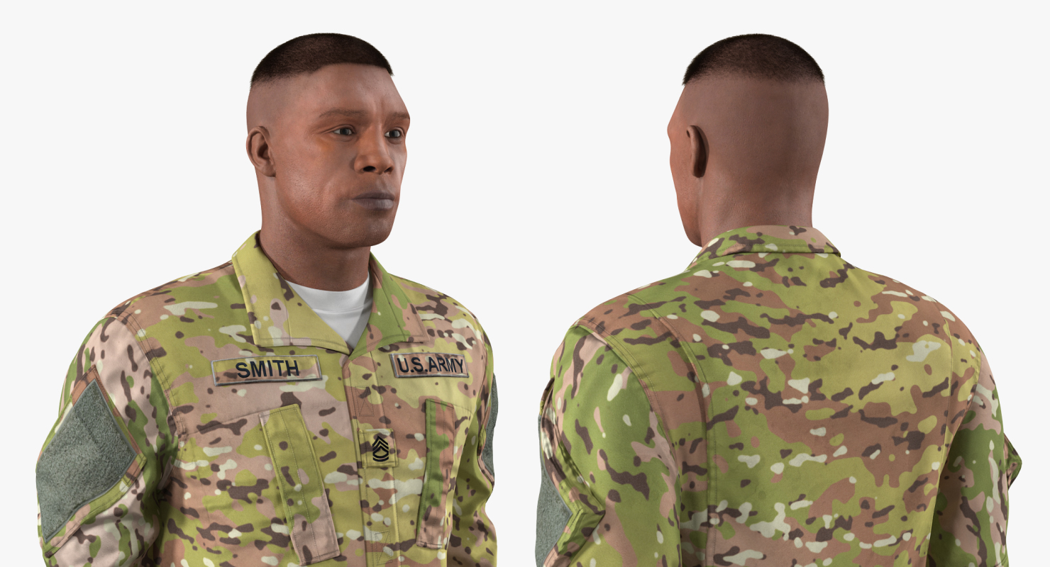 US Soldier Standing at Attention Camouflage Fur 3D