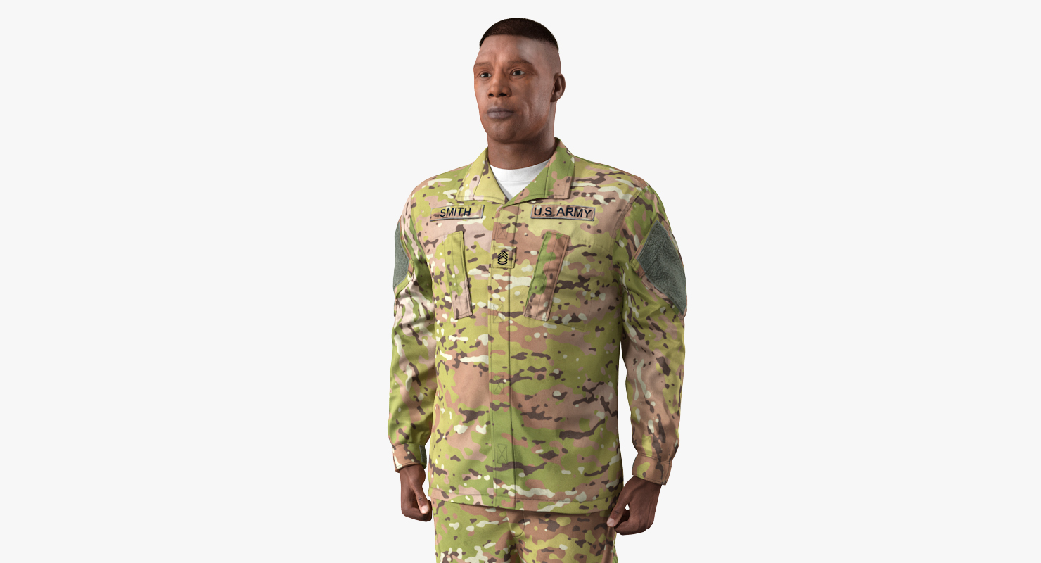 US Soldier Standing at Attention Camouflage Fur 3D