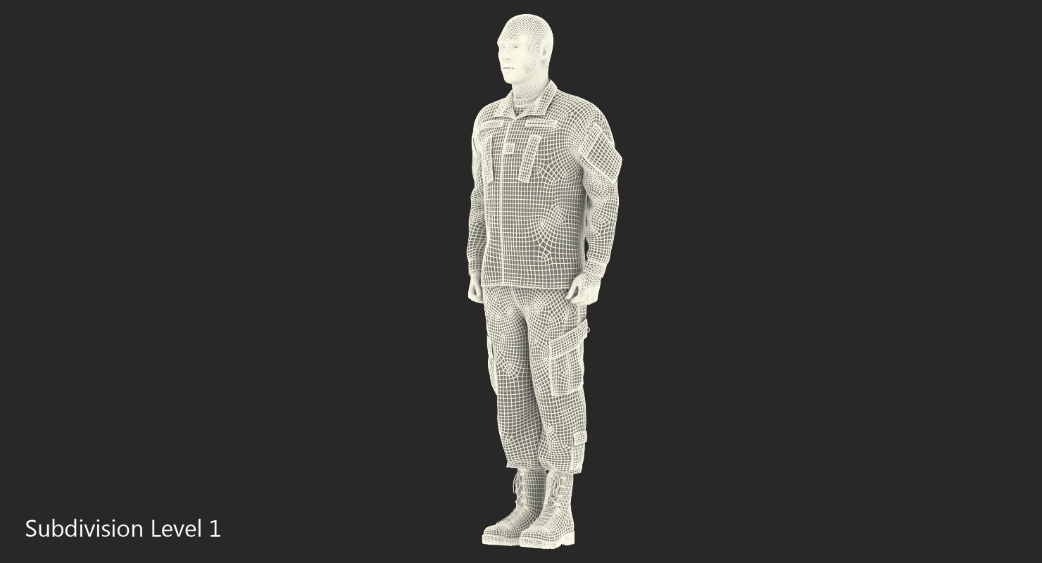 US Soldier Standing at Attention Camouflage Fur 3D