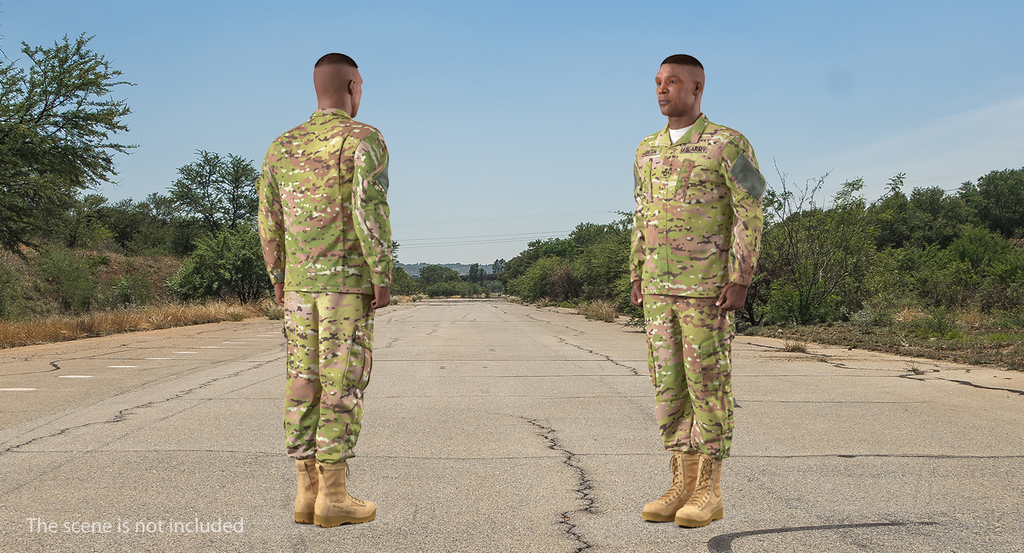 US Soldier Standing at Attention Camouflage Fur 3D