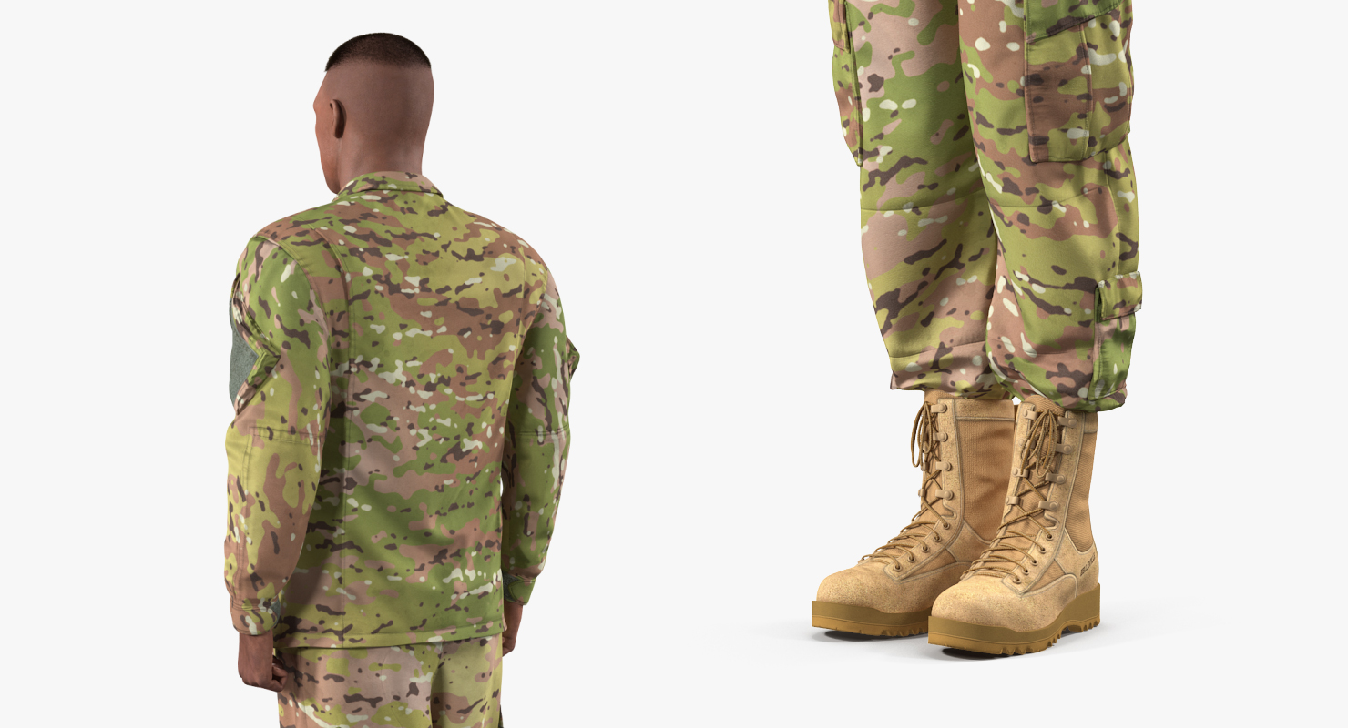 US Soldier Standing at Attention Camouflage Fur 3D