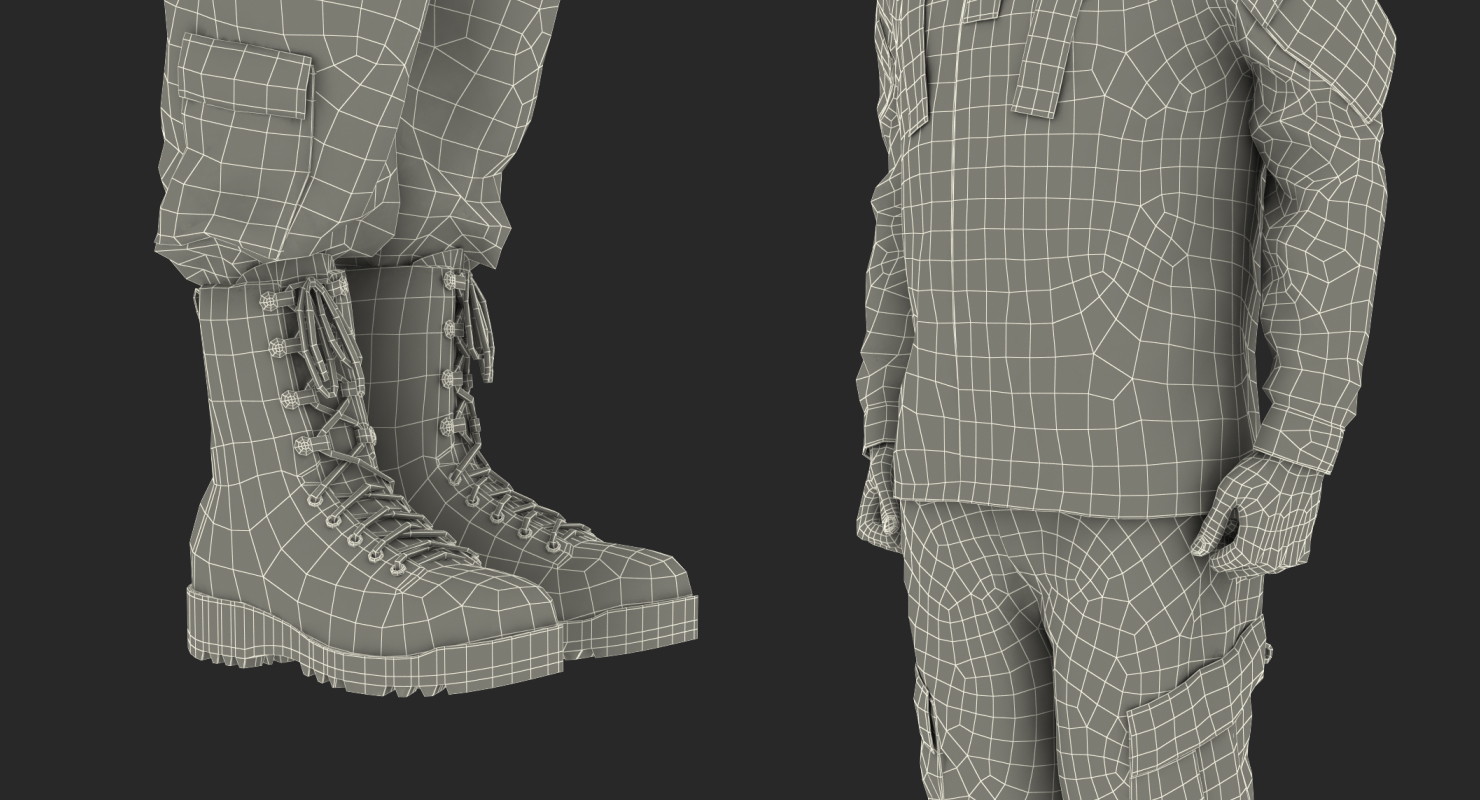 US Soldier Standing at Attention Camouflage Fur 3D