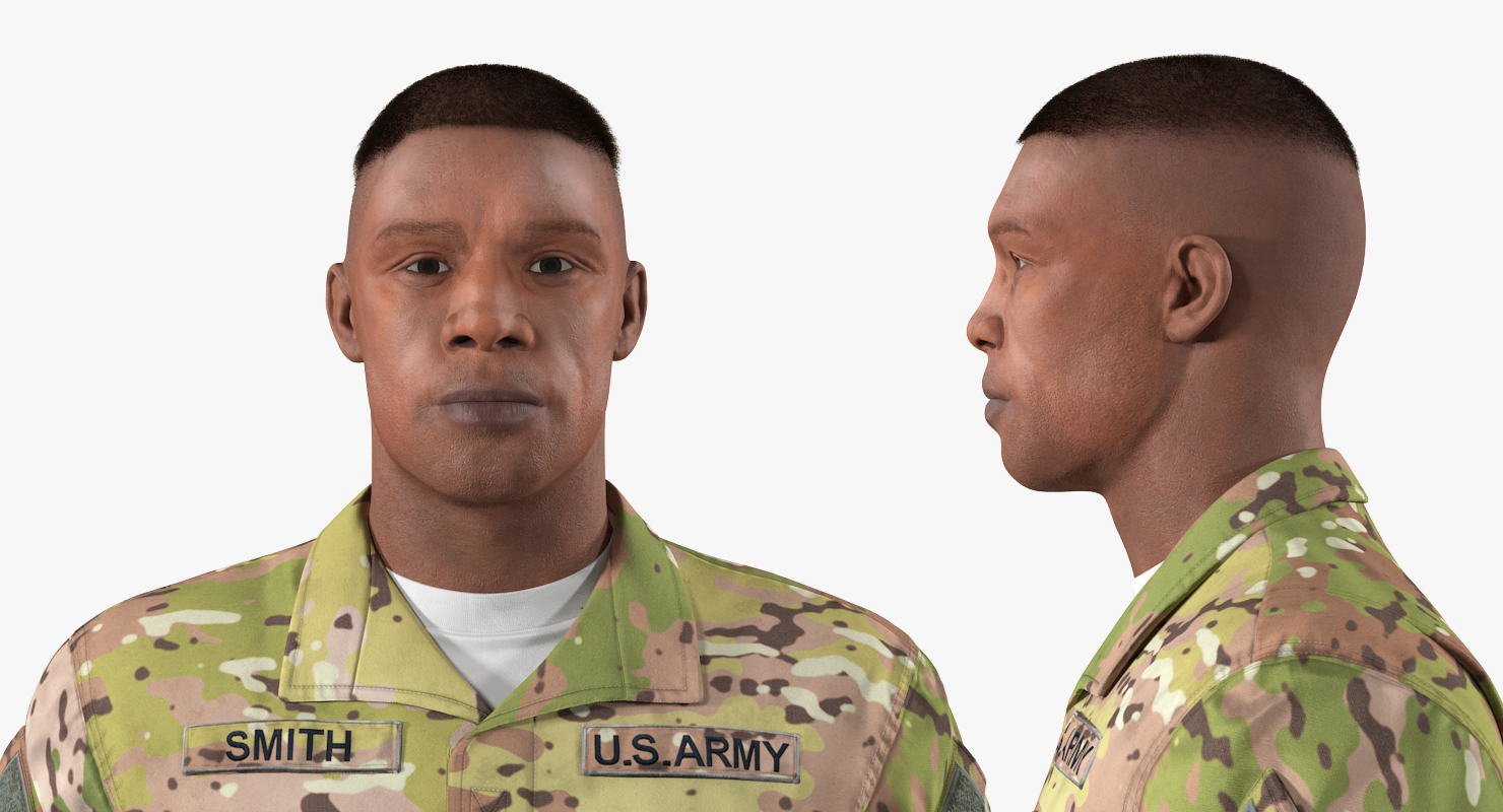US Soldier Standing at Attention Camouflage Fur 3D