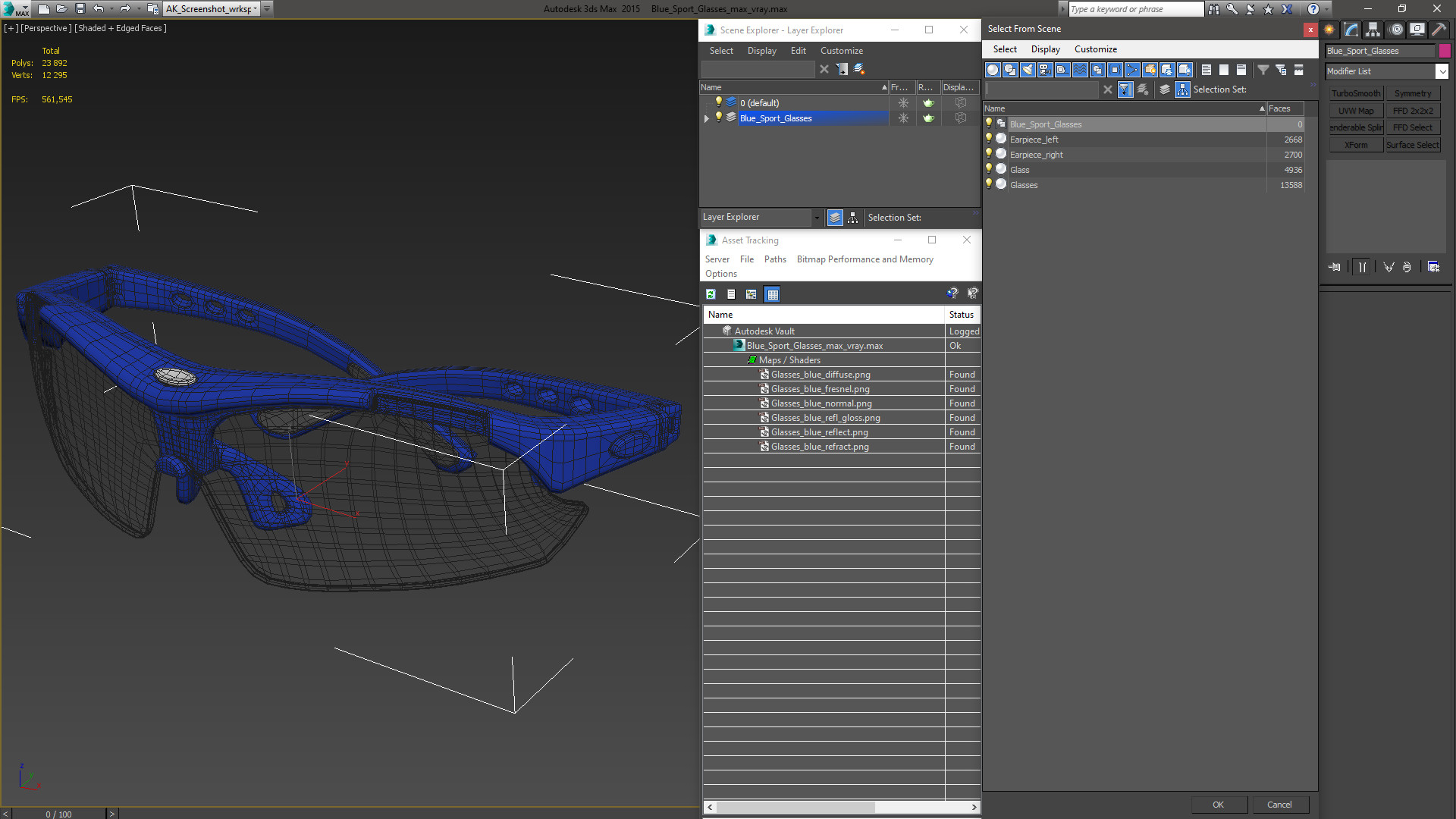 3D Blue Sport Glasses model