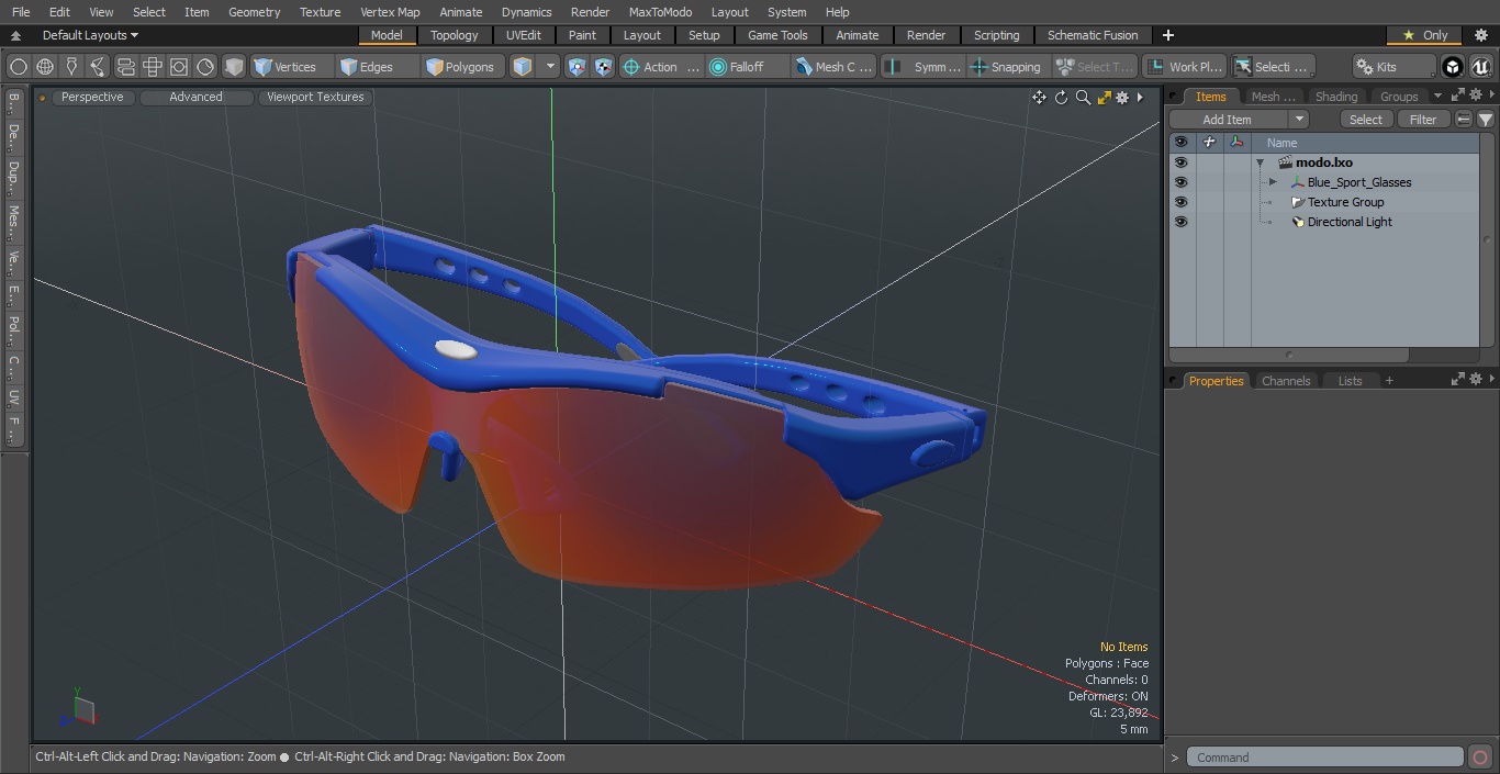 3D Blue Sport Glasses model
