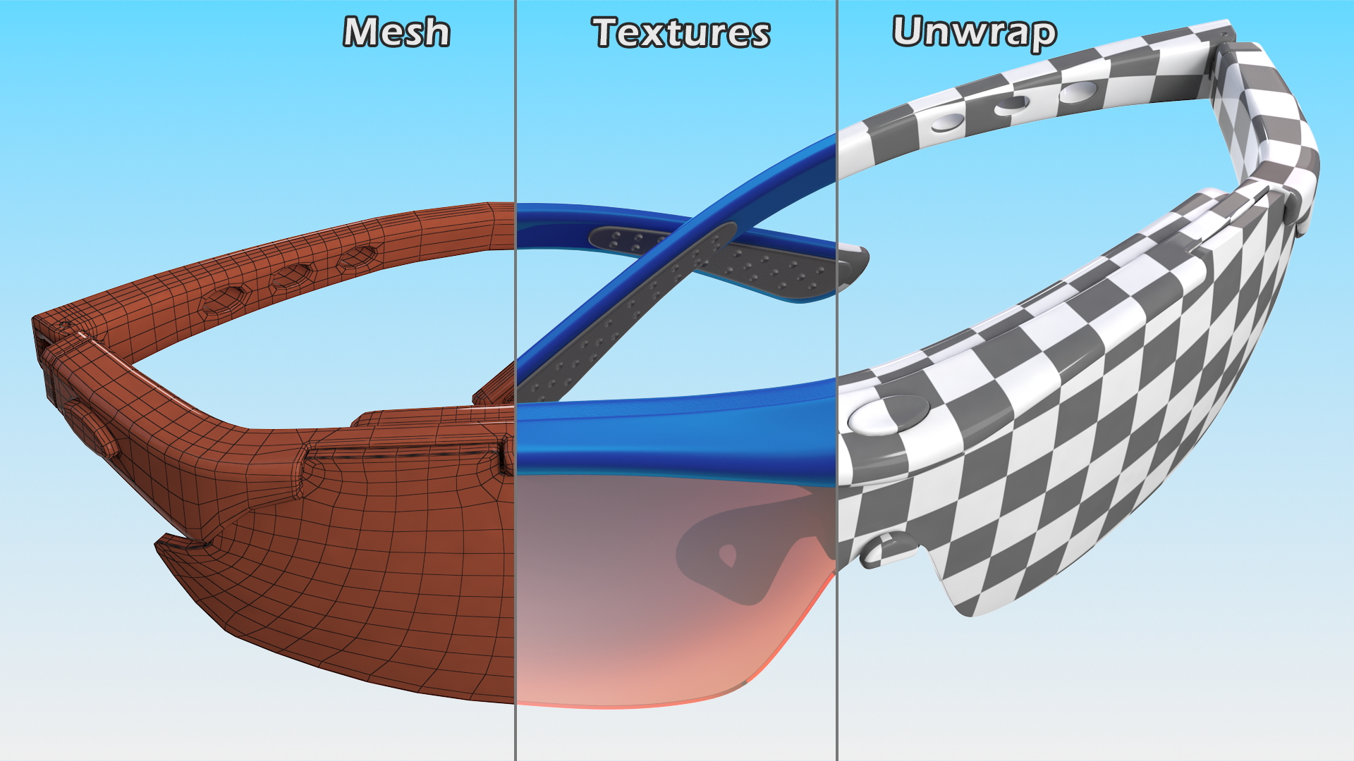 3D Blue Sport Glasses model