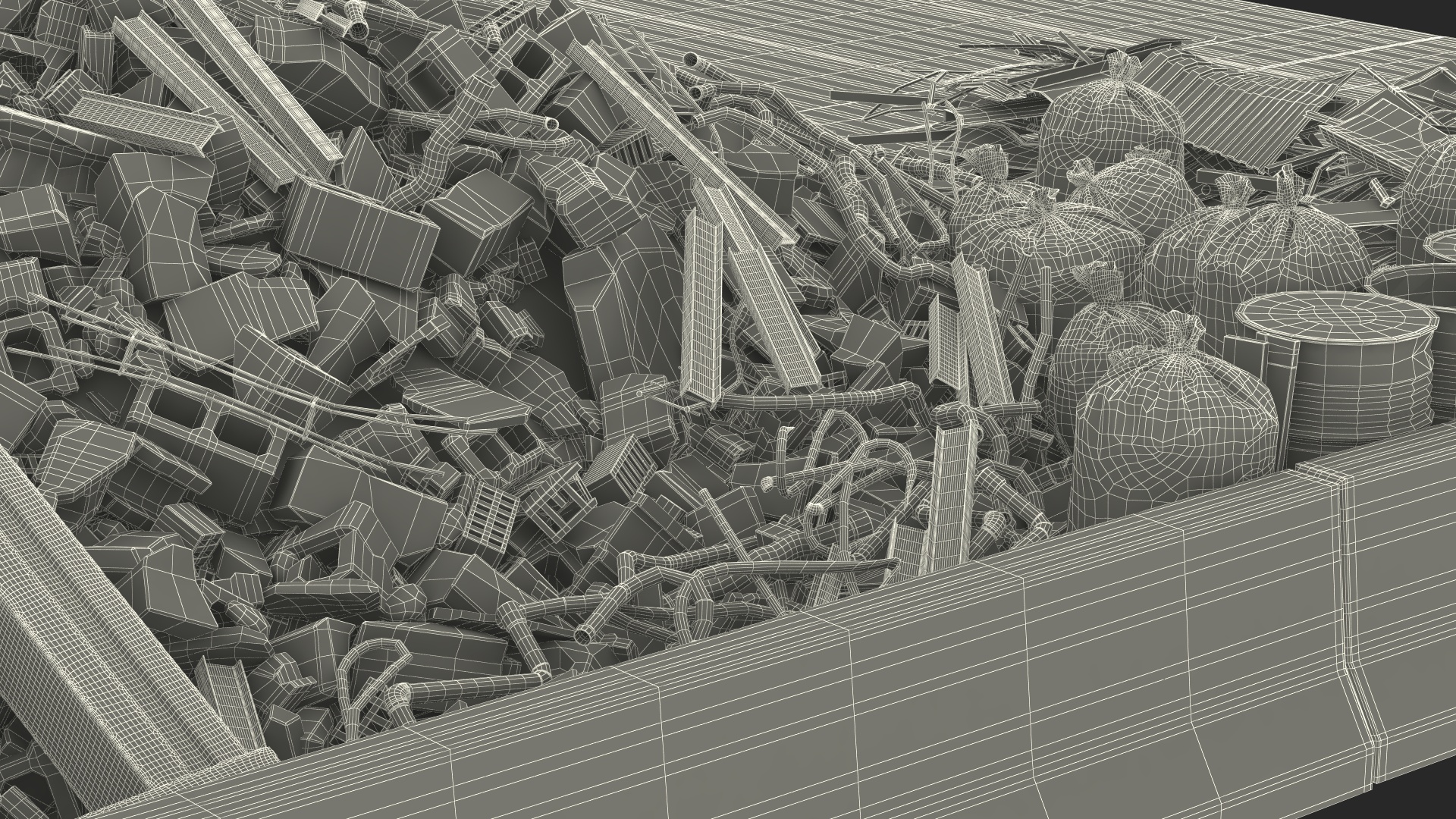 Large Pile of Construction Waste 3D