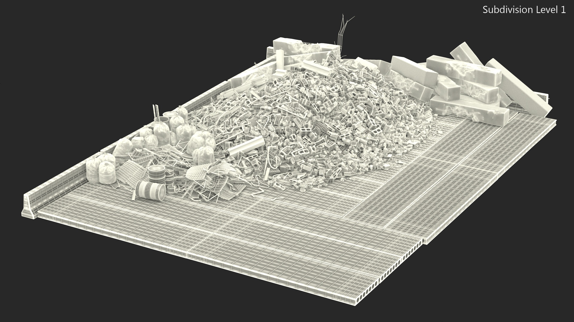 Large Pile of Construction Waste 3D