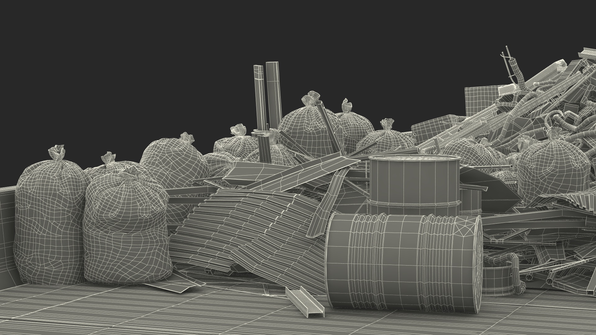 Large Pile of Construction Waste 3D