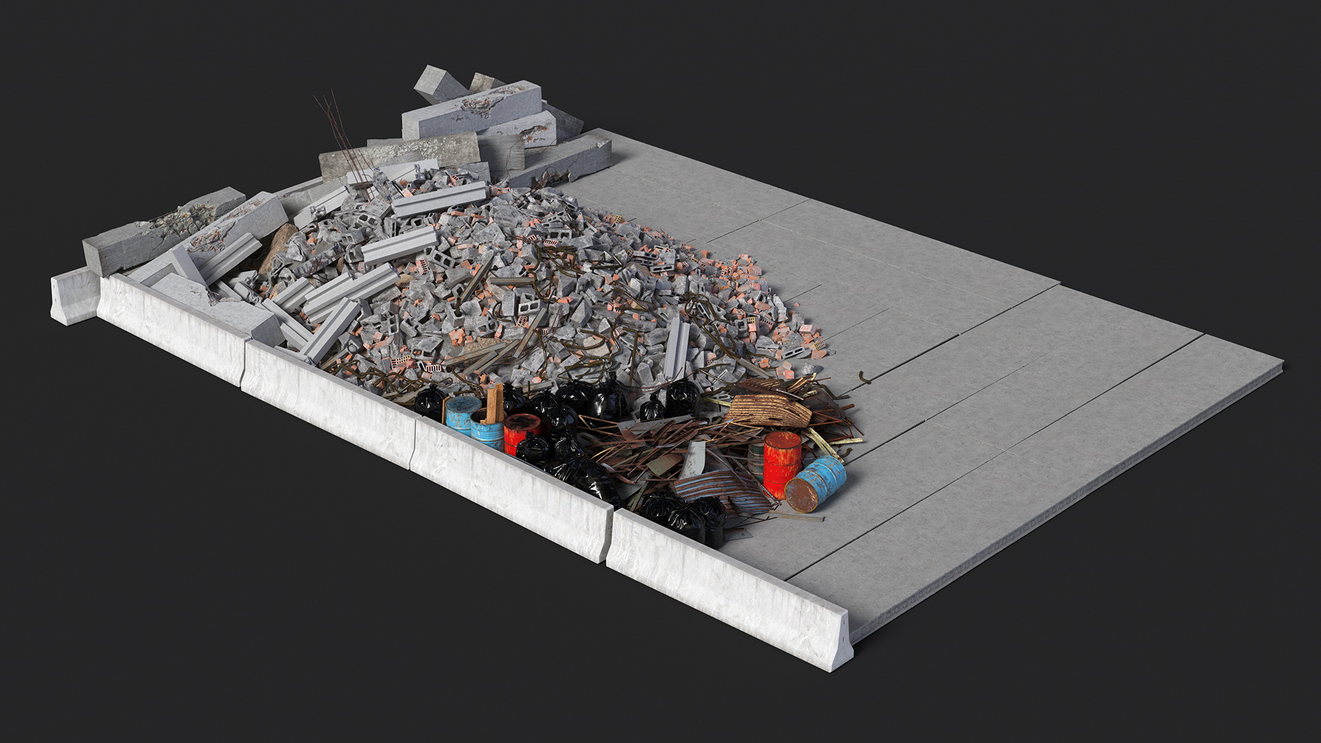 Large Pile of Construction Waste 3D