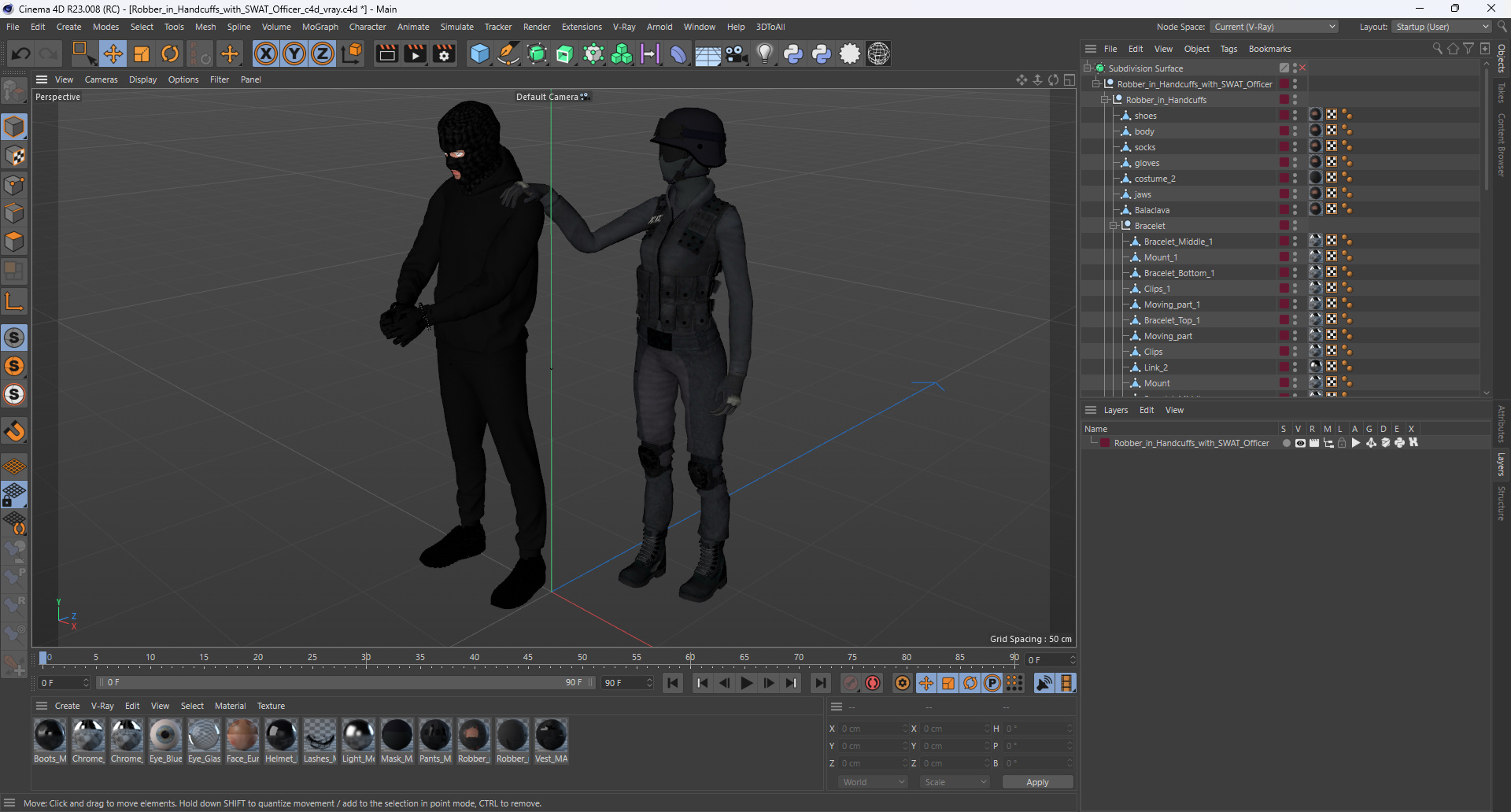 Robber in Handcuffs with SWAT Officer 3D
