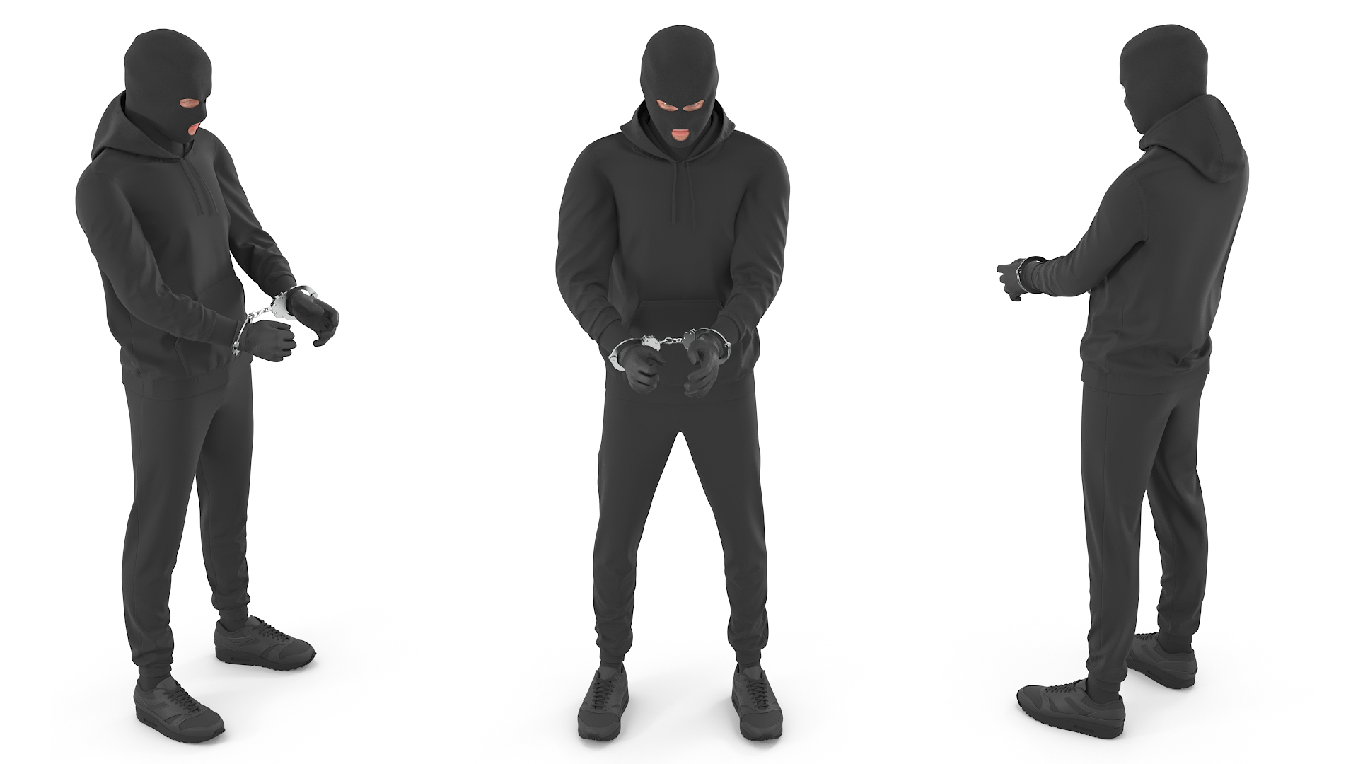 Robber in Handcuffs with SWAT Officer 3D