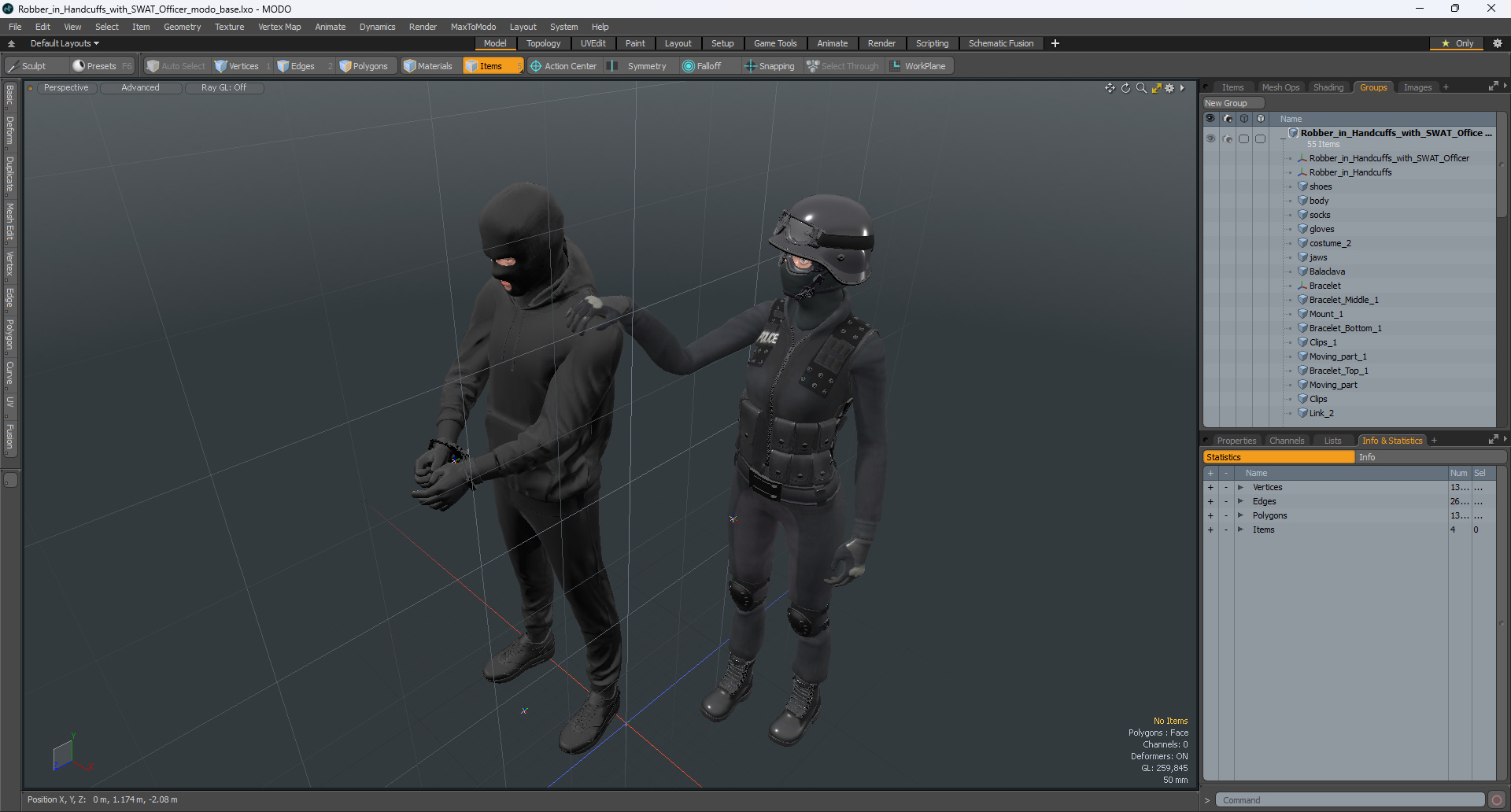 Robber in Handcuffs with SWAT Officer 3D