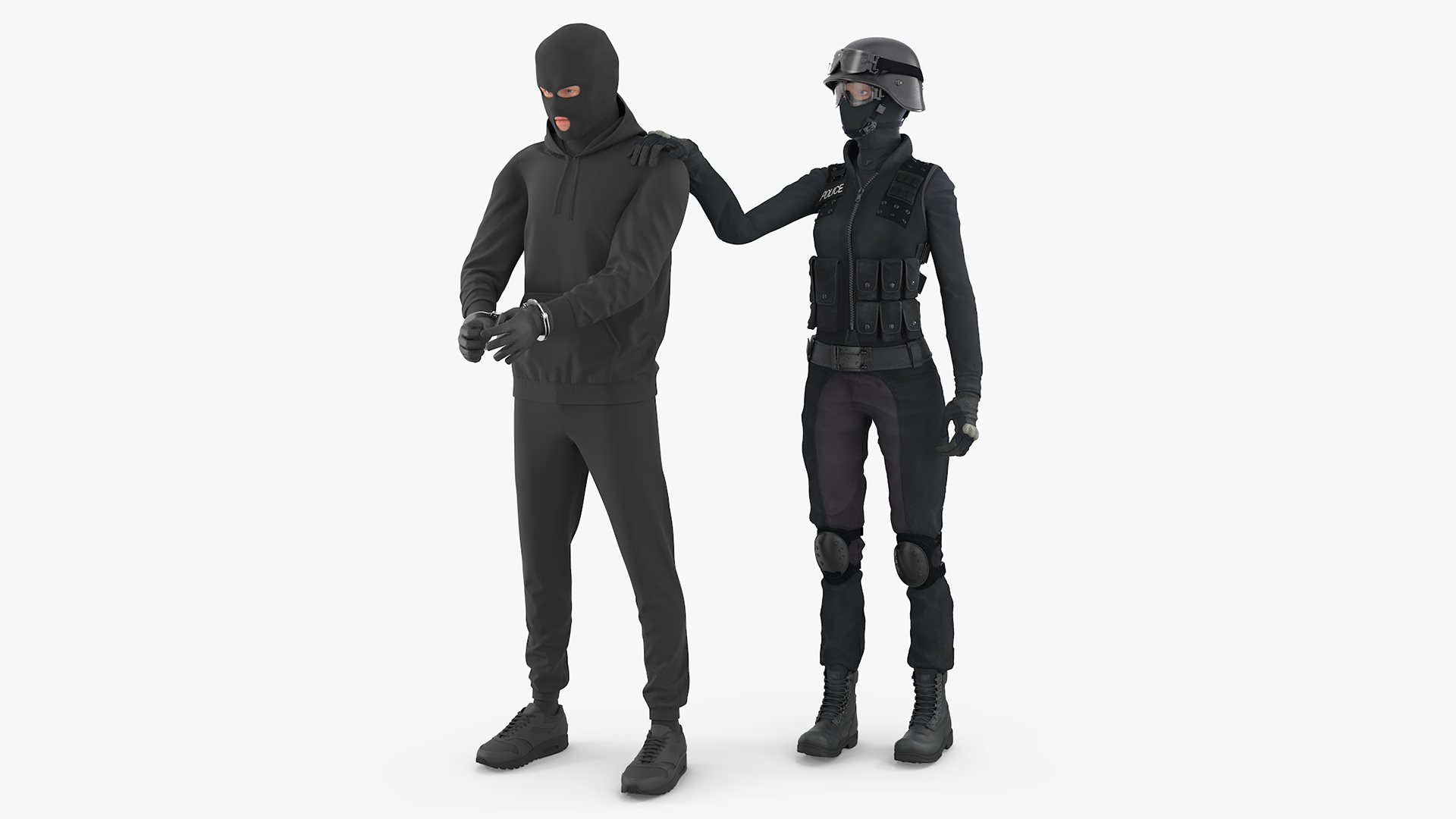 Robber in Handcuffs with SWAT Officer 3D