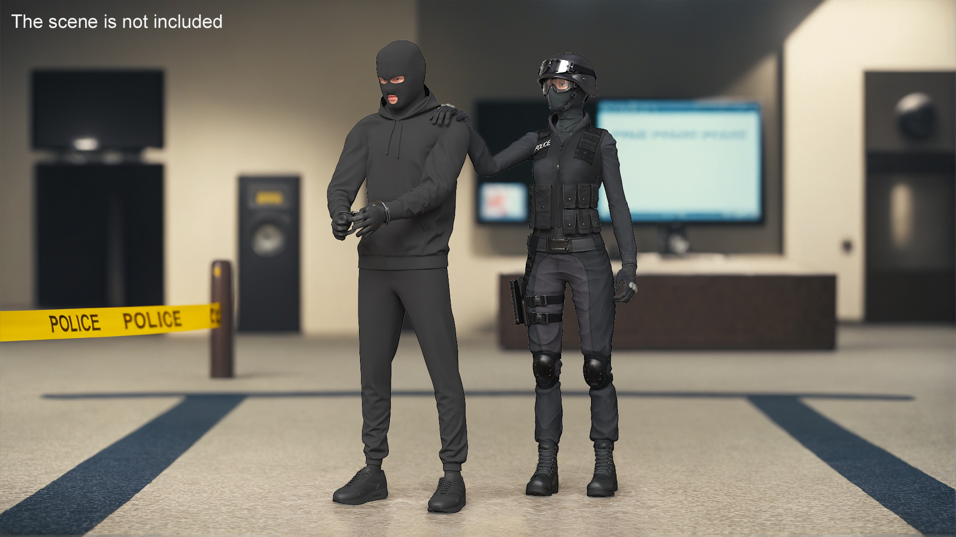 Robber in Handcuffs with SWAT Officer 3D