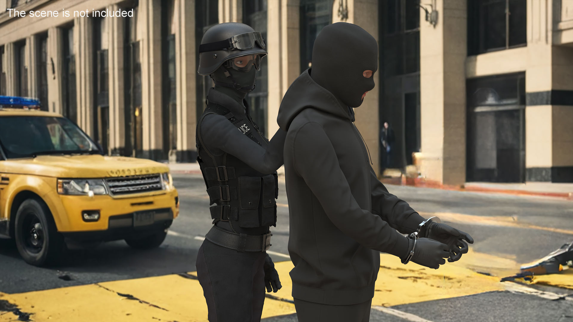 Robber in Handcuffs with SWAT Officer 3D