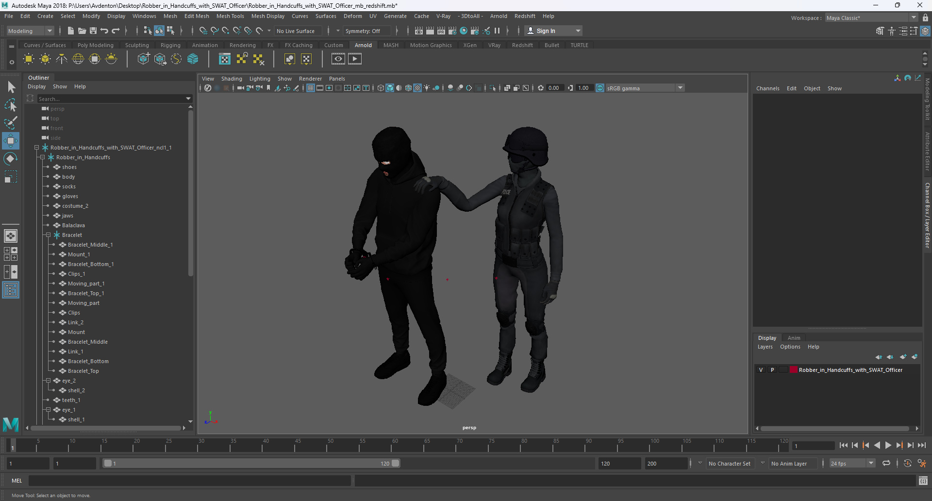 Robber in Handcuffs with SWAT Officer 3D