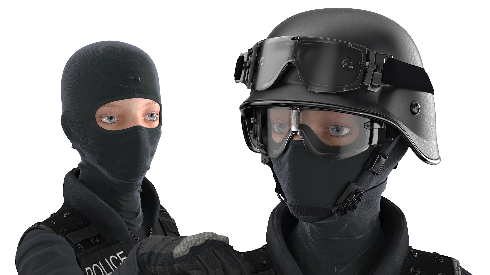 Robber in Handcuffs with SWAT Officer 3D