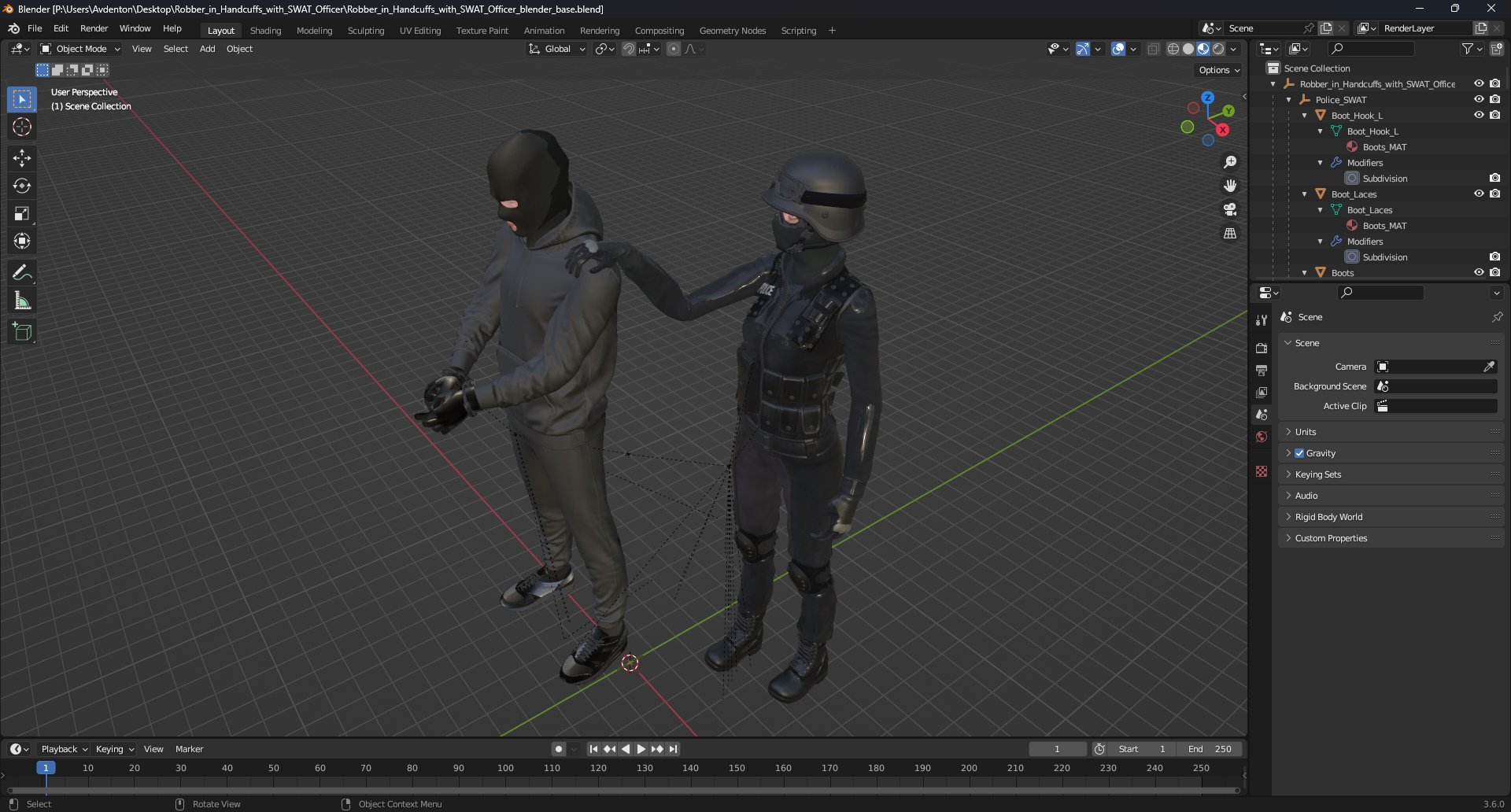 Robber in Handcuffs with SWAT Officer 3D